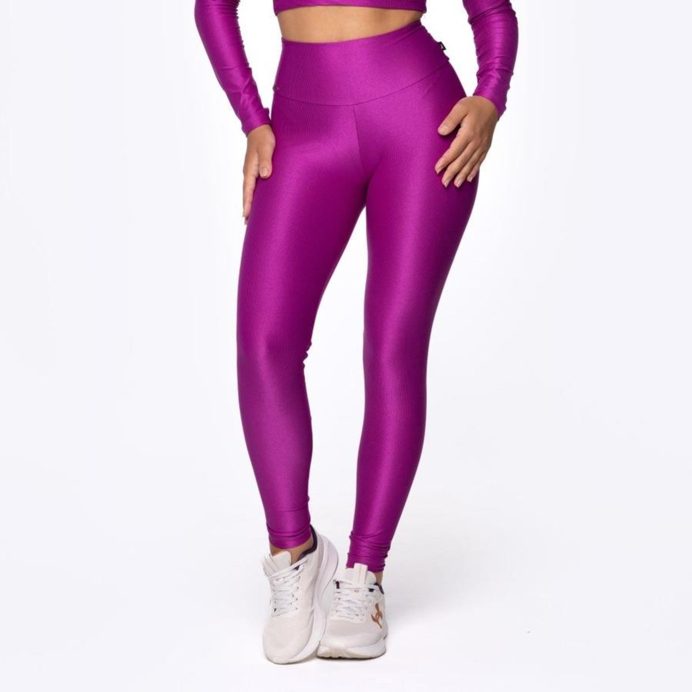 Calça Legging Orbis Fitness Cintura Alta Poliamida Brilho Laminado - Feminina - Foto 1