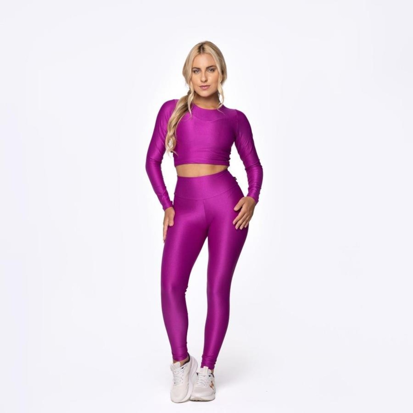 Calça Legging Orbis Fitness Cintura Alta Poliamida Brilho Laminado - Feminina - Foto 4