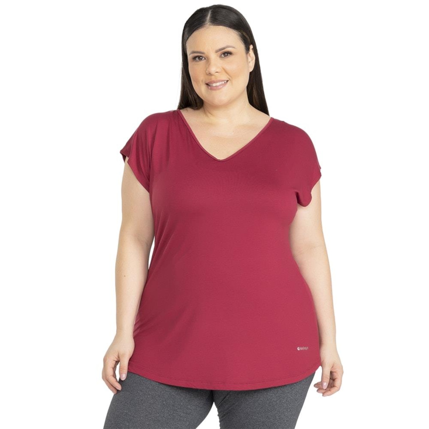 Camiseta Trinys Fluidity Essential A-874 Plus Size Bordô Feminina - Foto 1