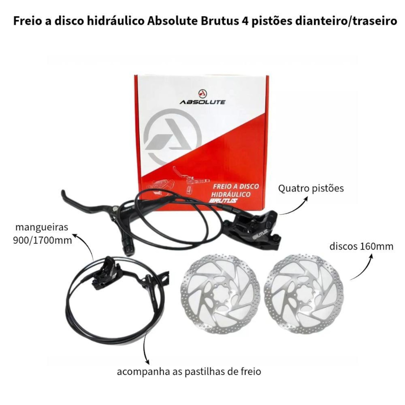 Freio Hidráulico Bike Absolute Brutus 4 Pistões com Par Disco - Foto 2