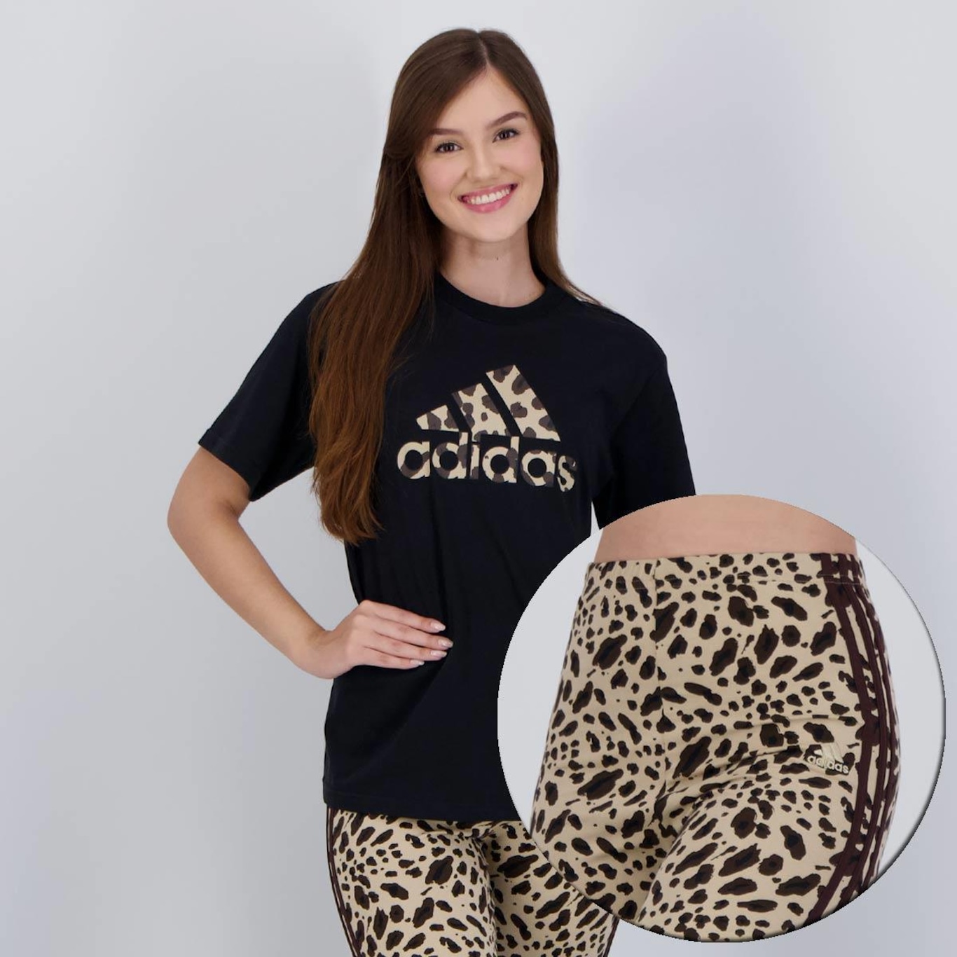 Kit Camiseta adidas Graphic Animal + Calça Legging Animal Feminina - Foto 1