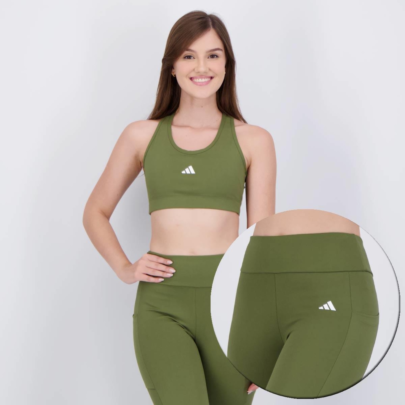 Kit Top adidas Básico + Calça Legging Pocket Feminina - Foto 1