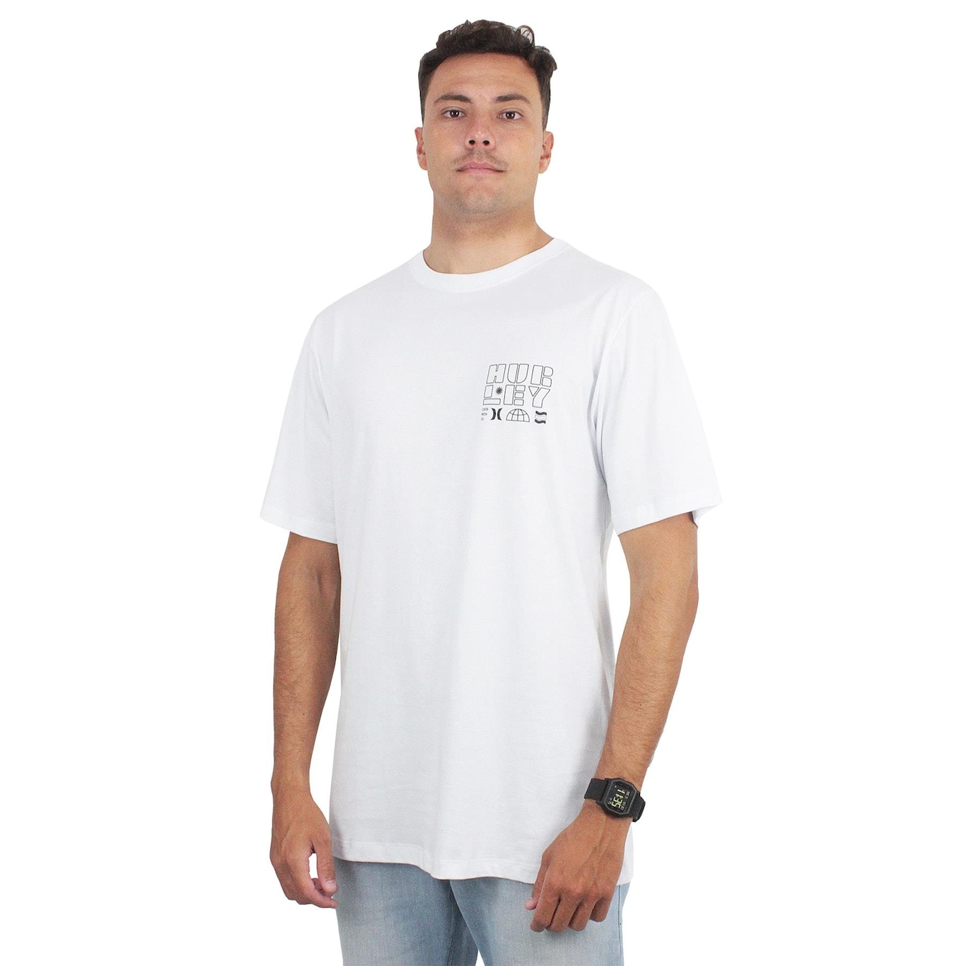 Camiseta Extra Grande Hurley Stamp Over White - Masculina - Foto 1