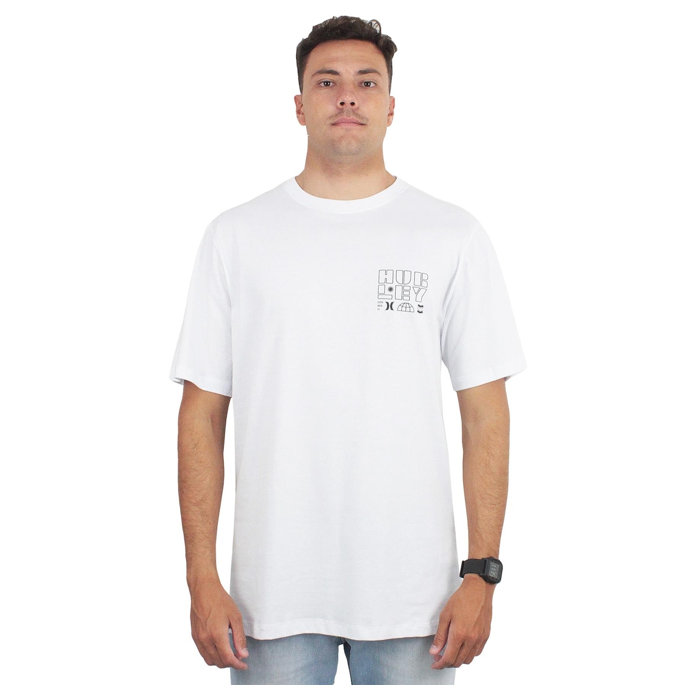 Camiseta Extra Grande Hurley Stamp Over White - Masculina - Foto 3