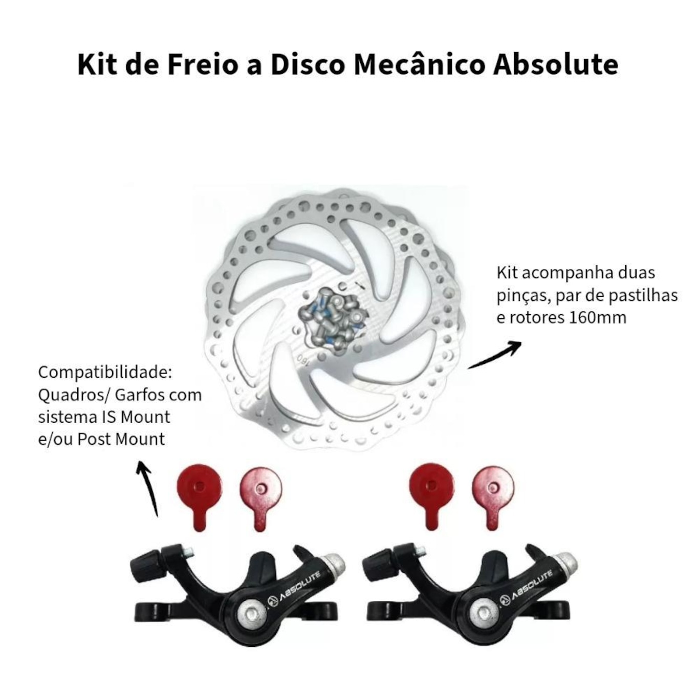 Kit Freio Disco Bike Disco Mecânico Pinças Rotor Absolute - Foto 2