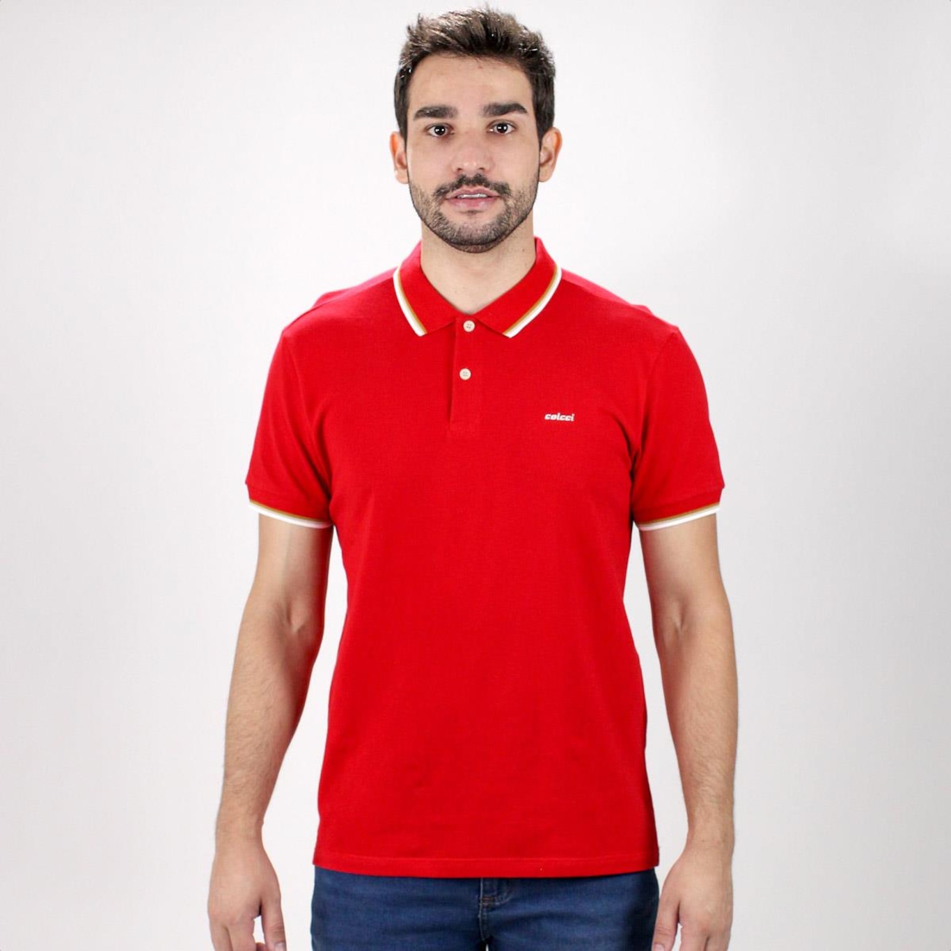 Camisa Polo Colcci Piquet 3 Listras - Masculina - Foto 1