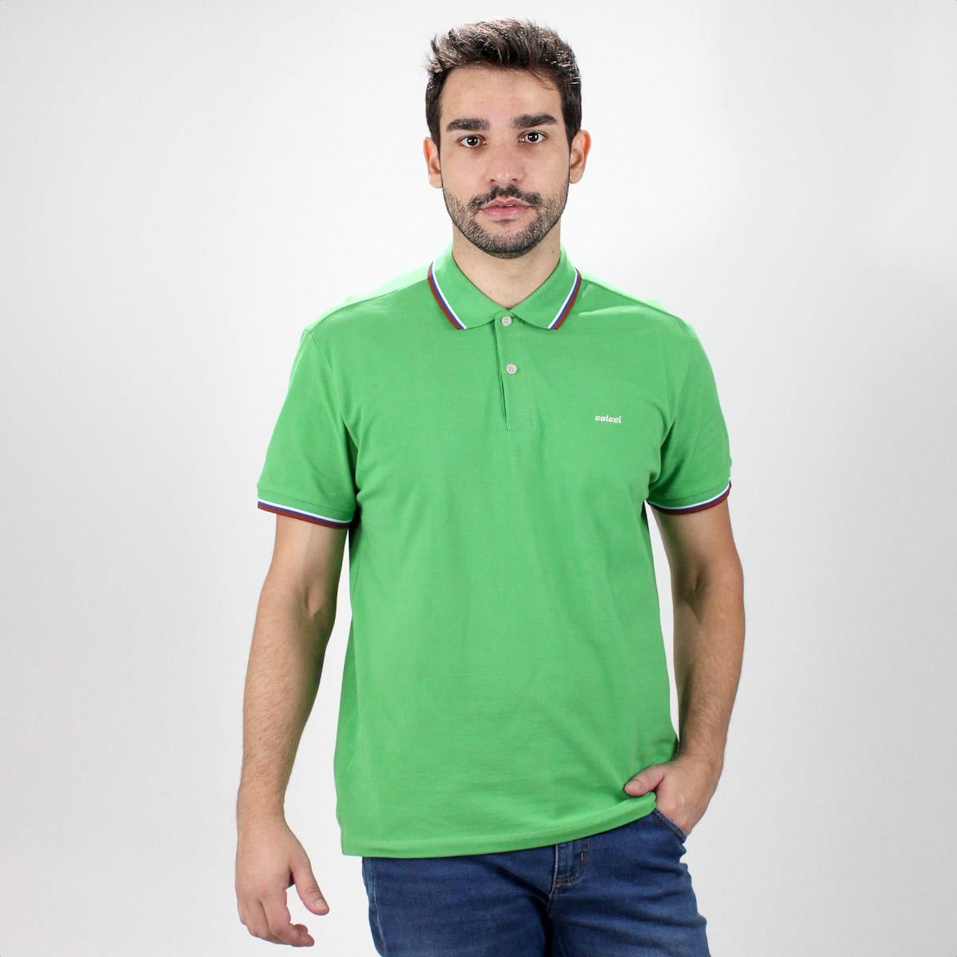 Camisa Polo Colcci Piquet 3 Listras - Masculina - Foto 1