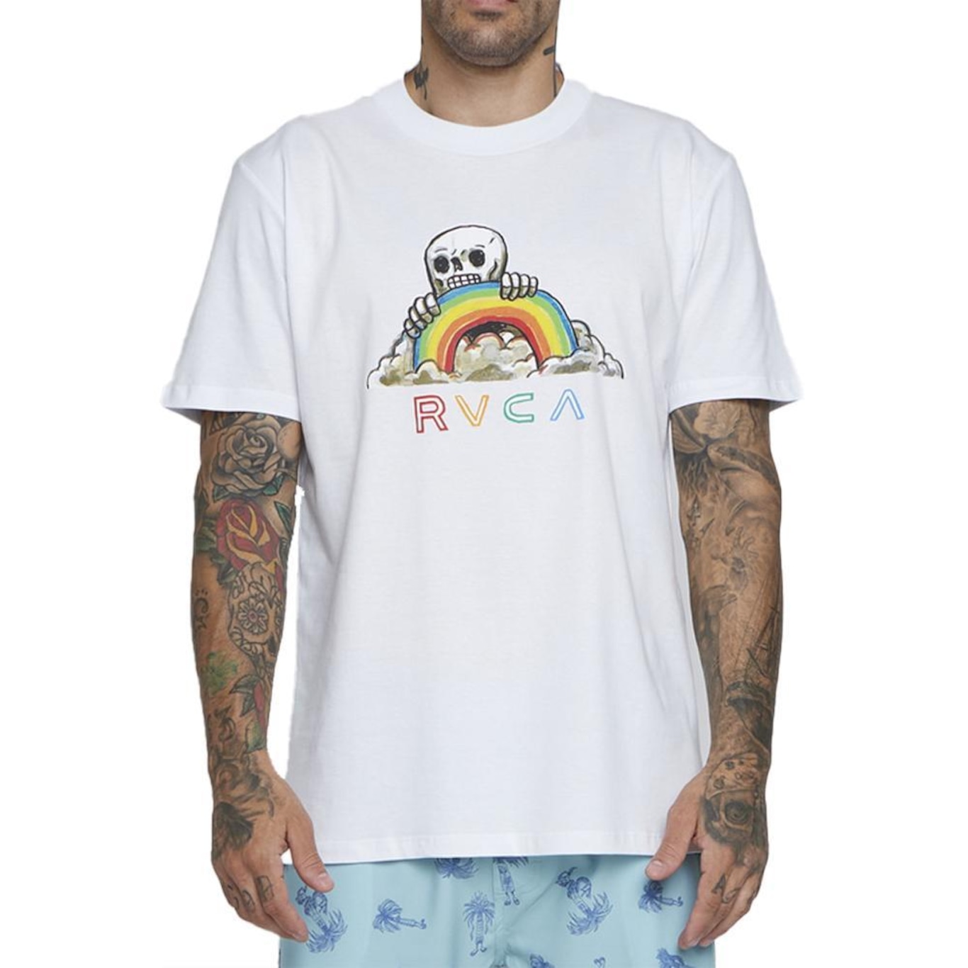 Camiseta Rvca Rainbow Skull Sm25 Masculina - Foto 1