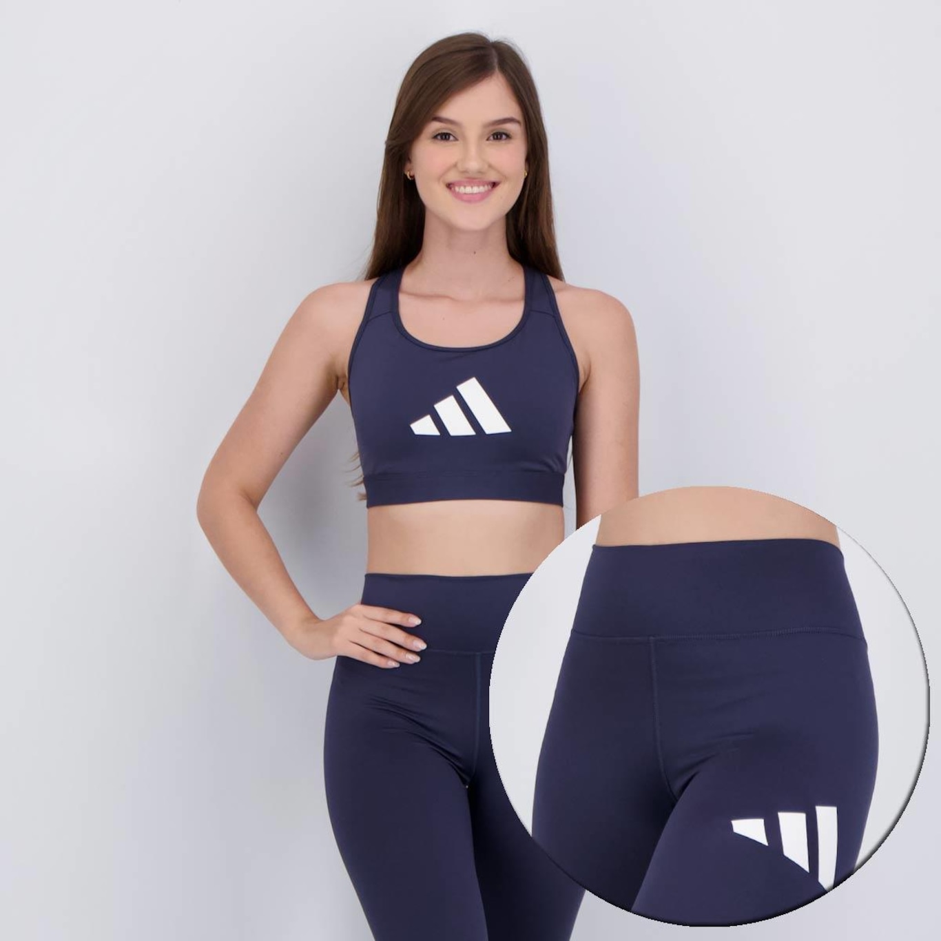 Kit Top adidas Powerreact BL + Calça Legging Versality Feminino - Foto 1