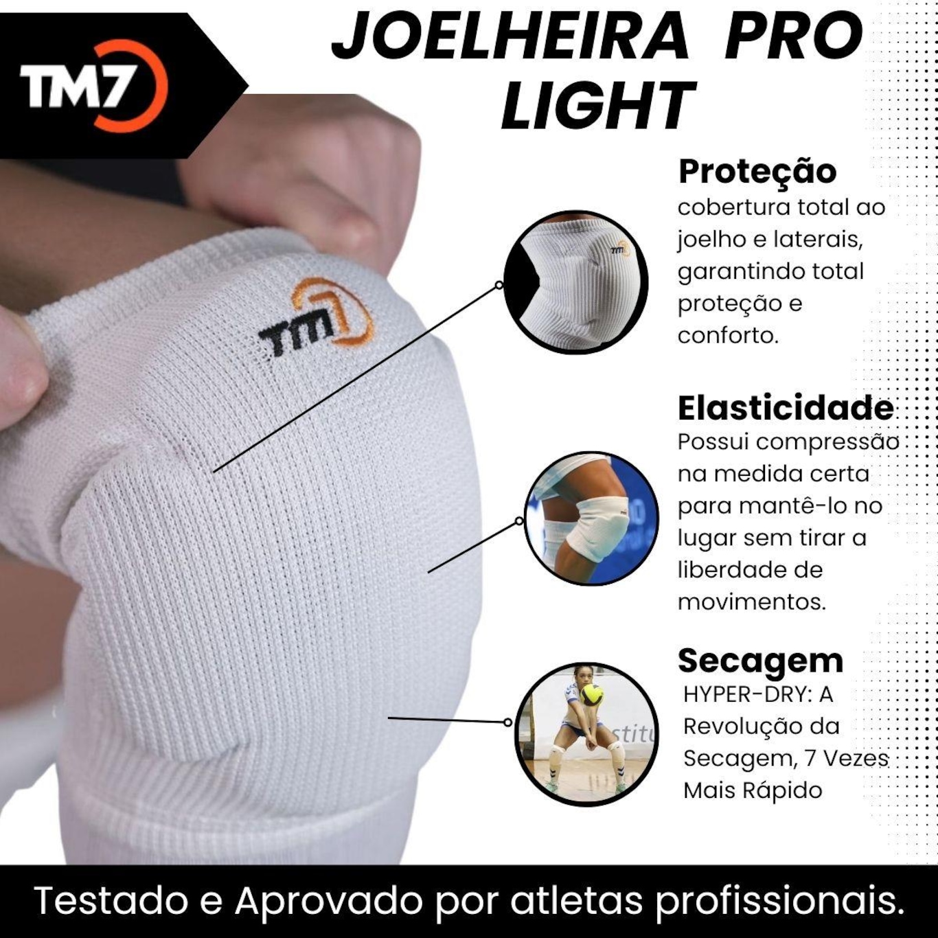 Kit Joelheira + Manguito Curto + Meia Curto Tm7 Vôlei Profissional - Adulto - Foto 2