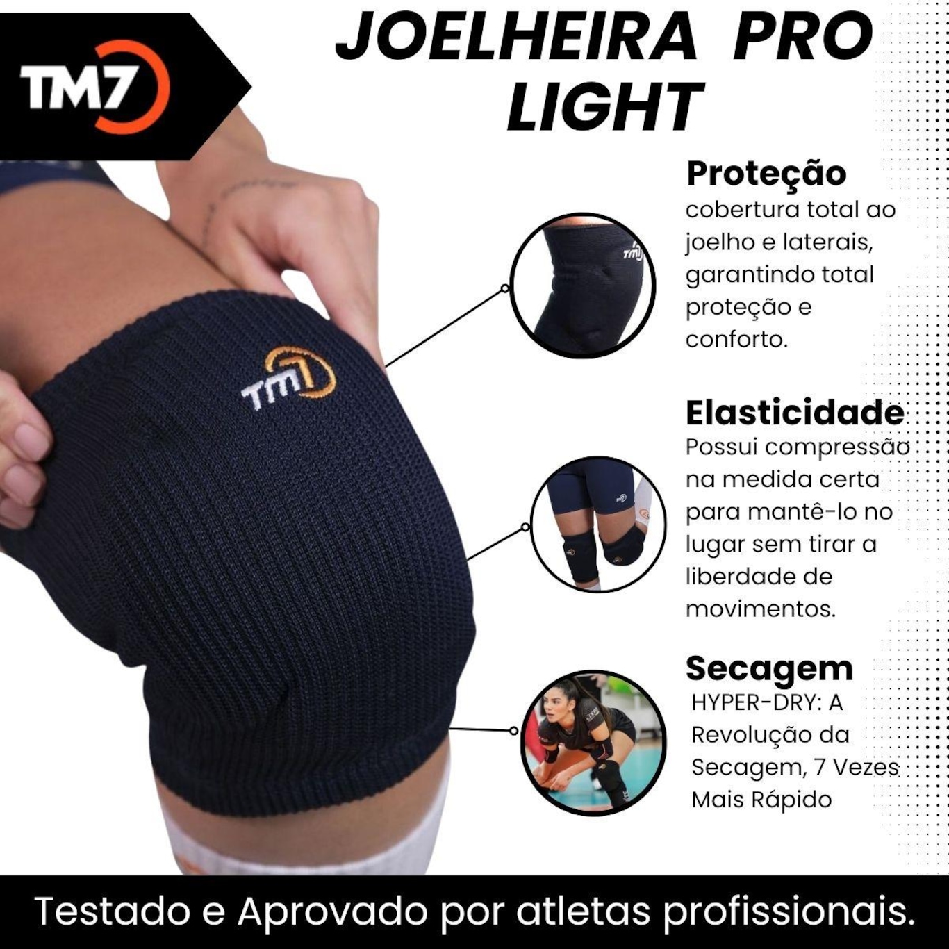 Kit Joelheira + Manguito Curto + Meia Curto Tm7 Vôlei Profissional - Adulto - Foto 2