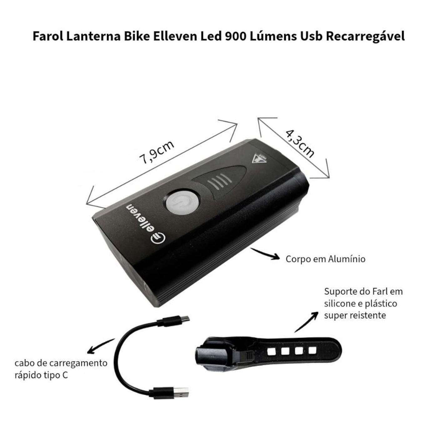 Farol Lanterna Bike Elleven Led 900 Lúmens Usb Recarregável - Foto 2