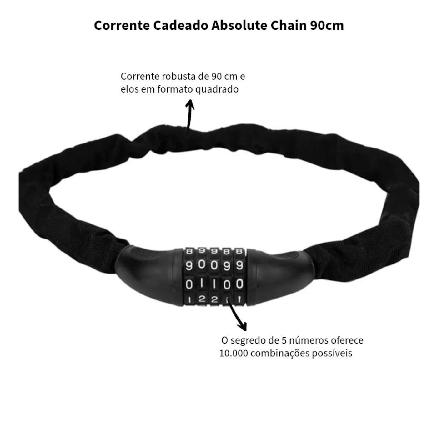 Corrente Cadeado Segredo Absolute Chain 90Cm Seguro - Foto 2