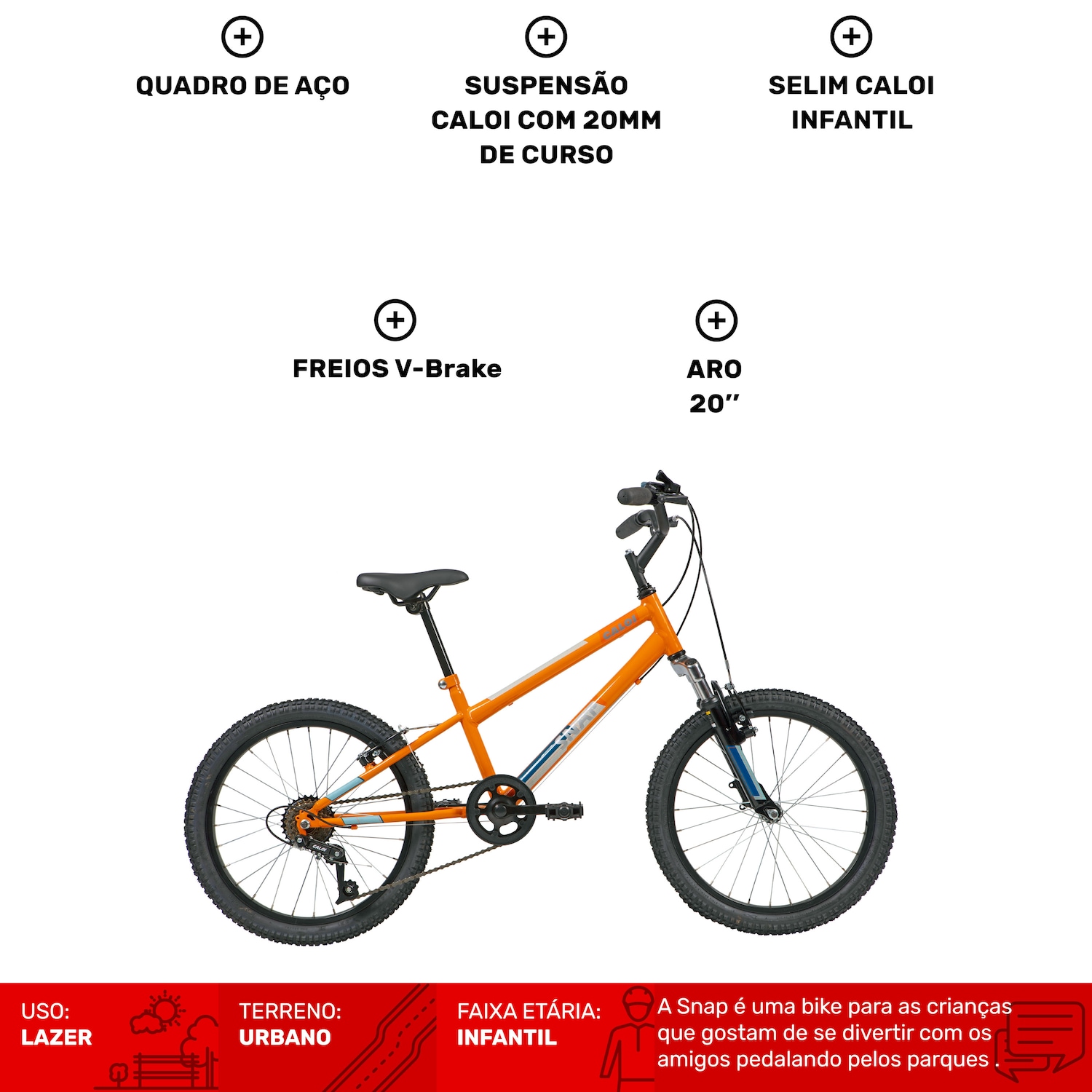 Bicicleta Caloi Snap - Aro 20 - Freios V-Brake - Infantil - Foto 3