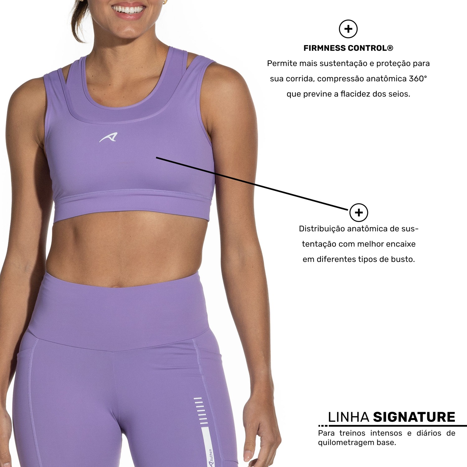 Top Fitness sem Bojo Authen Alta Sustentação Signature 2 Em 1 Power - Adulto - Foto 3