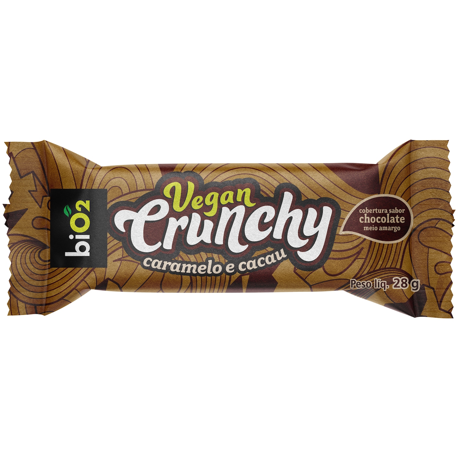Barra de Proteína Bio2 Vegan Crunchy Caramelo e Cacau 28g com Cobertura de Chocolate Meio Amargo - Foto 1