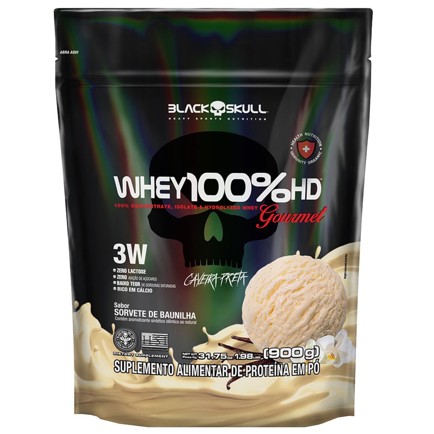 Whey Protein Black Skull Refil Pouch HD Gourmet Sorvete de Baunilha - 900g - Foto 1