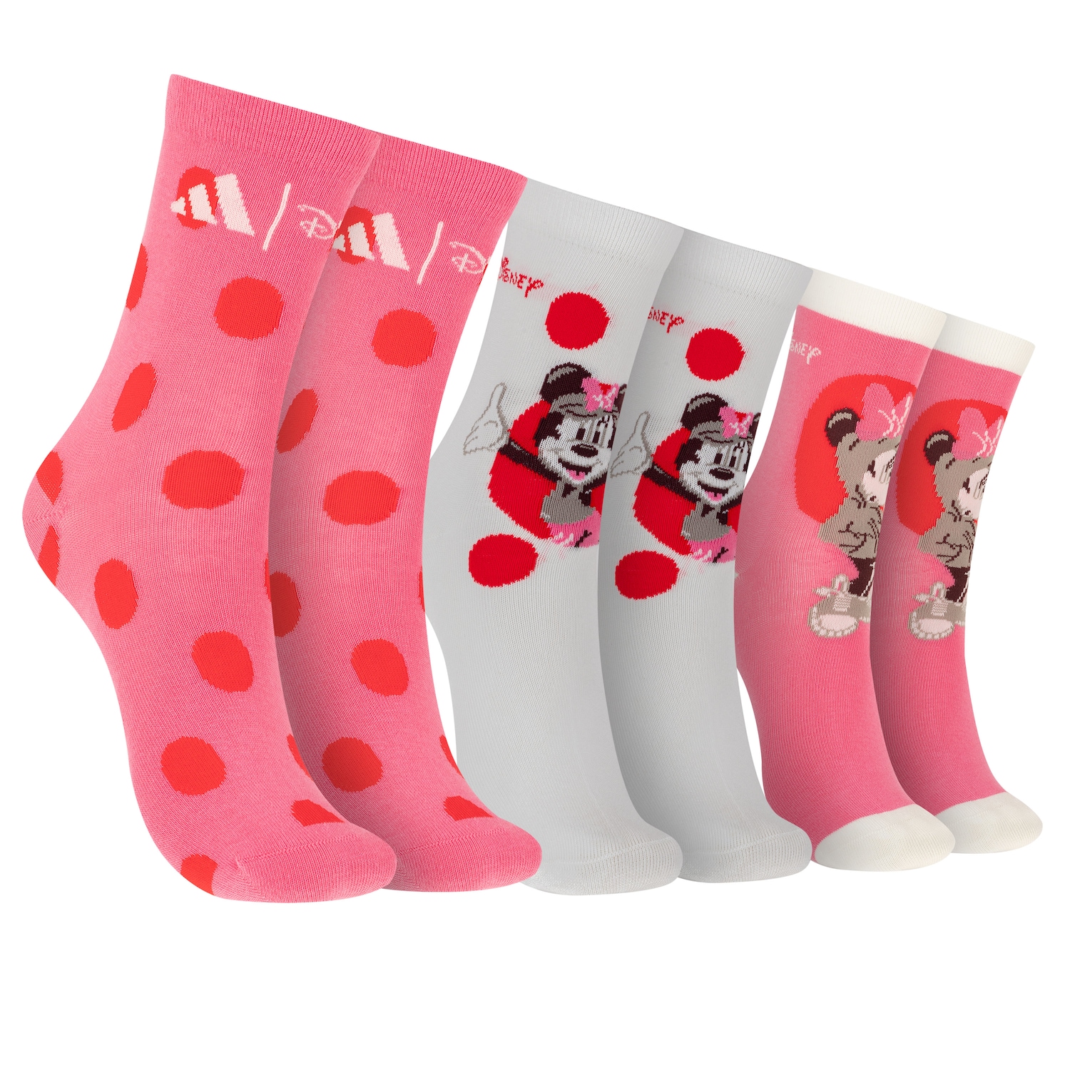 Kit de Meias adidas x Disney Minnie Cano Médio Infantil 3 pares - Foto 1