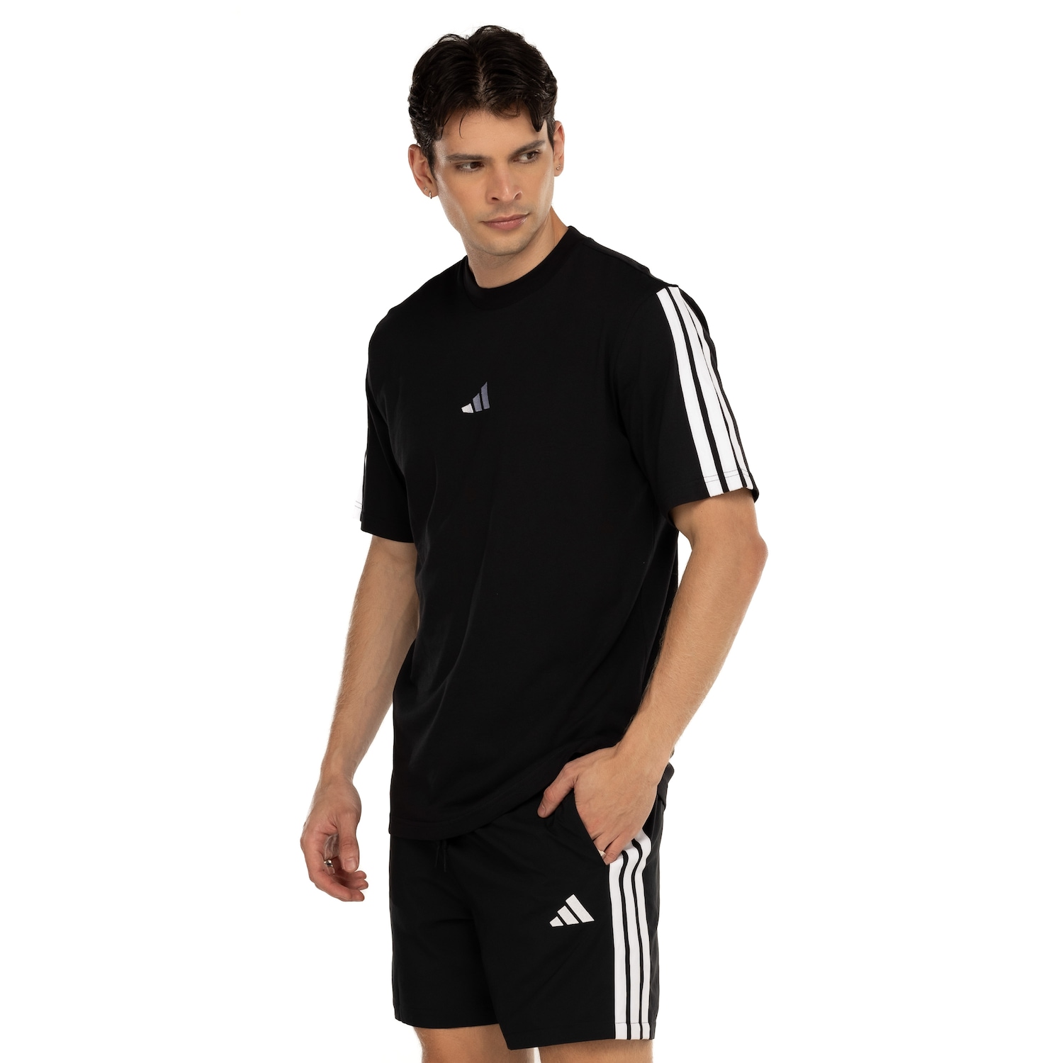 Camiseta Masculina adidas Manga Curta 3 Stripes - Foto 2