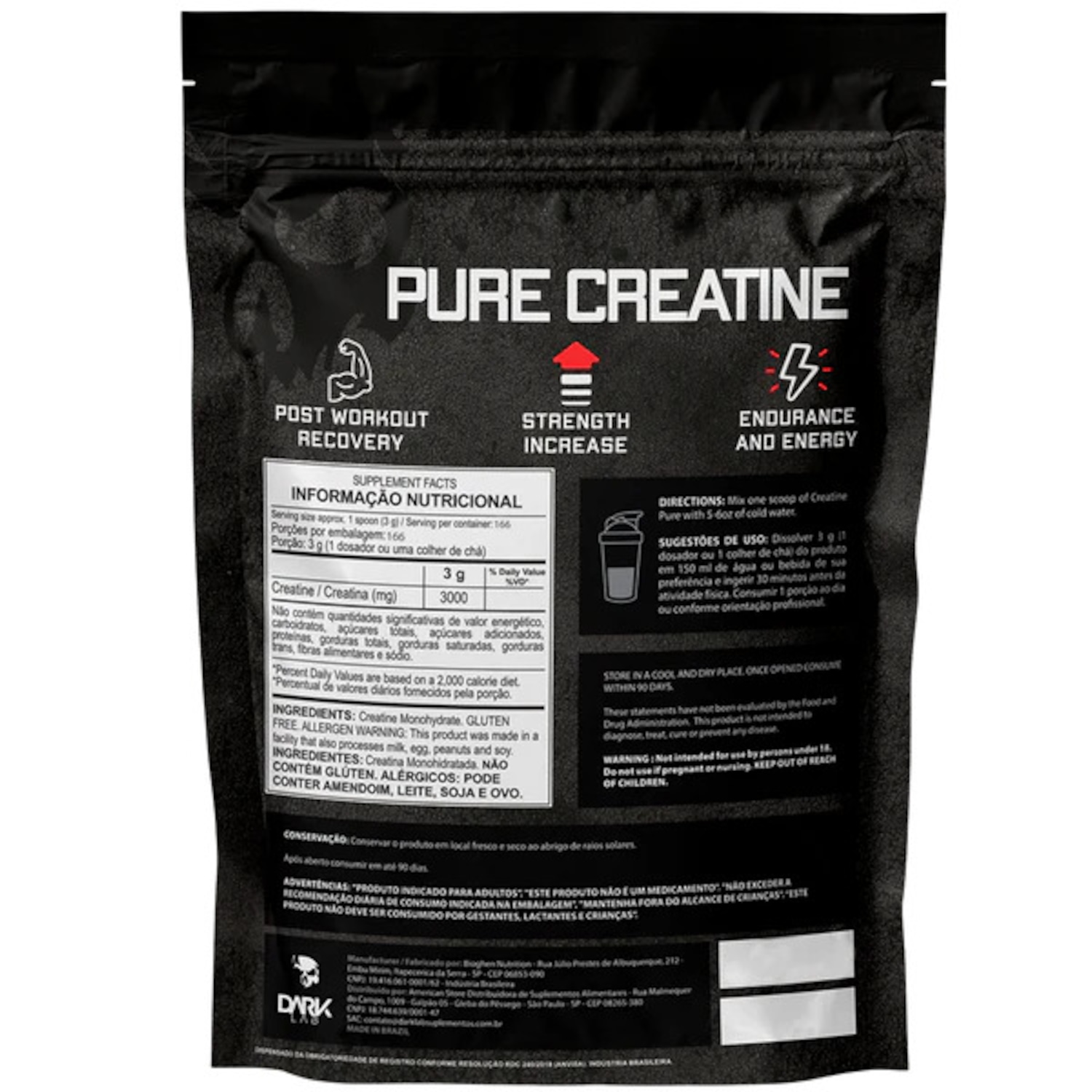 Creatina Pura Dark Lab Refil 500g - Foto 4