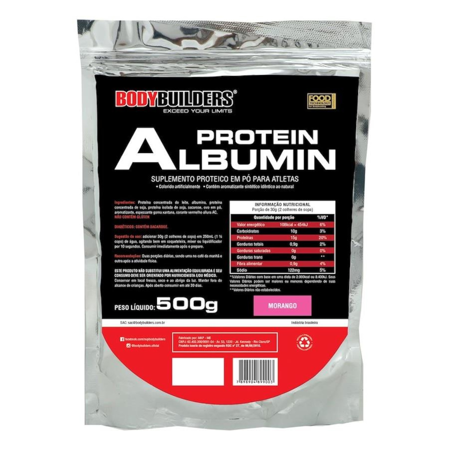 Albumina Protein Bodybuilders - Morango - 500g - Foto 1