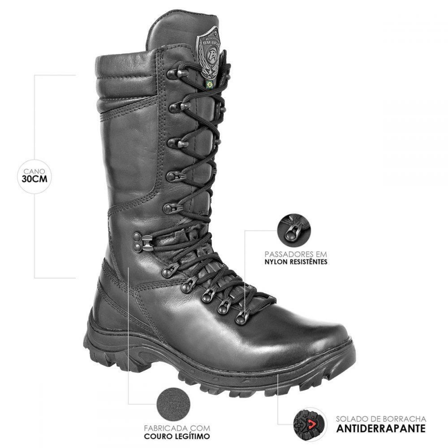Bota Corturno BM Brasil Choque ll em Couro 5193/01 - Adulto - Foto 4