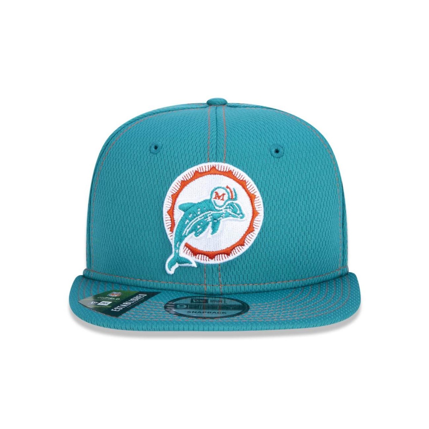 Boné Aba Reta New Era 9Fifty On-Field Coleção Sideline NFL Miami Dolphins - Ajustável- Adulto - Foto 2