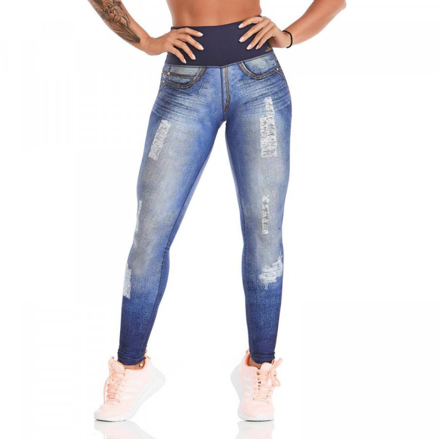 Calça Legging Caju Brasil Jeans Double Face Destroyed - Adulto - Foto 1