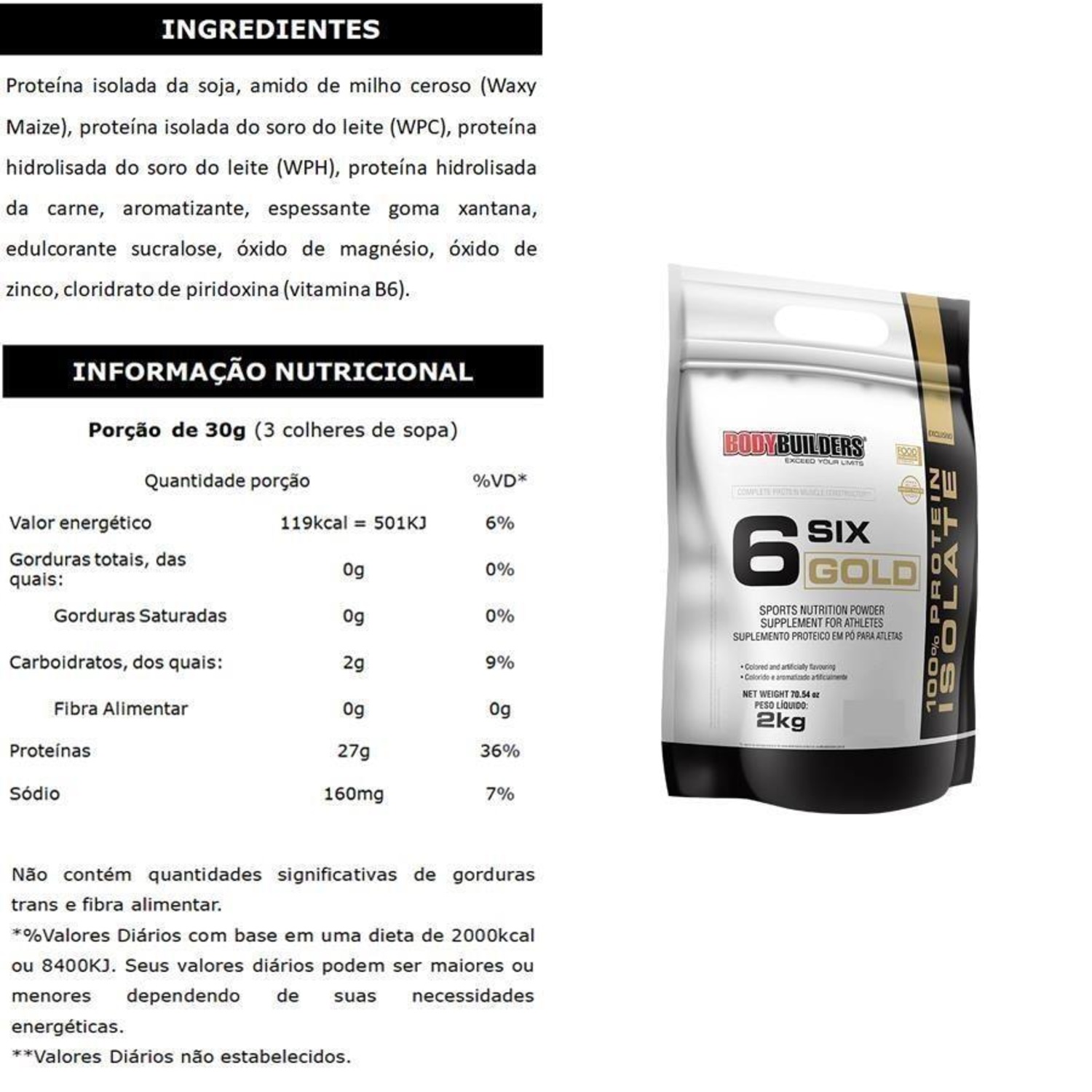 Kit 100% Whey Protein Isolado Bodybuilders - Chocolate - 2kg  + Creatina - 100g + BCAA - 100g + Coqueteleira - Foto 2