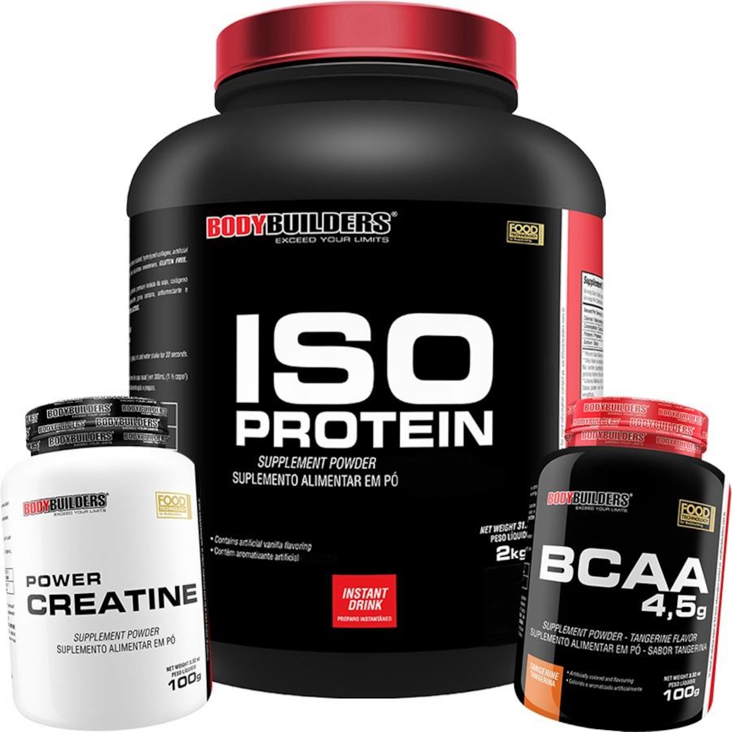 Kit Whey Protein Isolado Morango 2kg + BCAA 4.5 100g + Creatina 100g - Bodybuilders - Foto 1