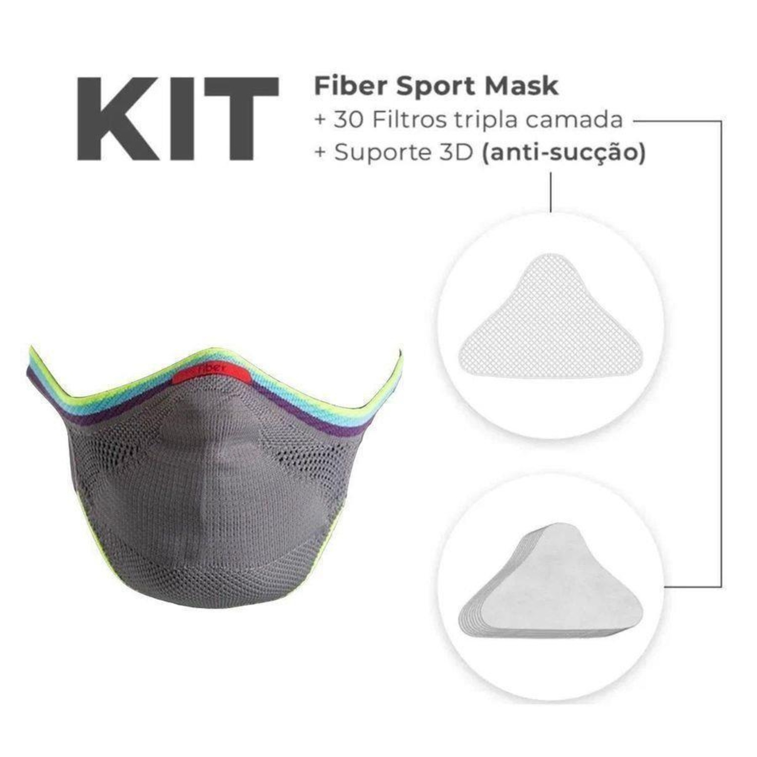 Kit Máscara Proteção Fiber Knit Sport Z754K-P0927 - Adulto - Foto 1