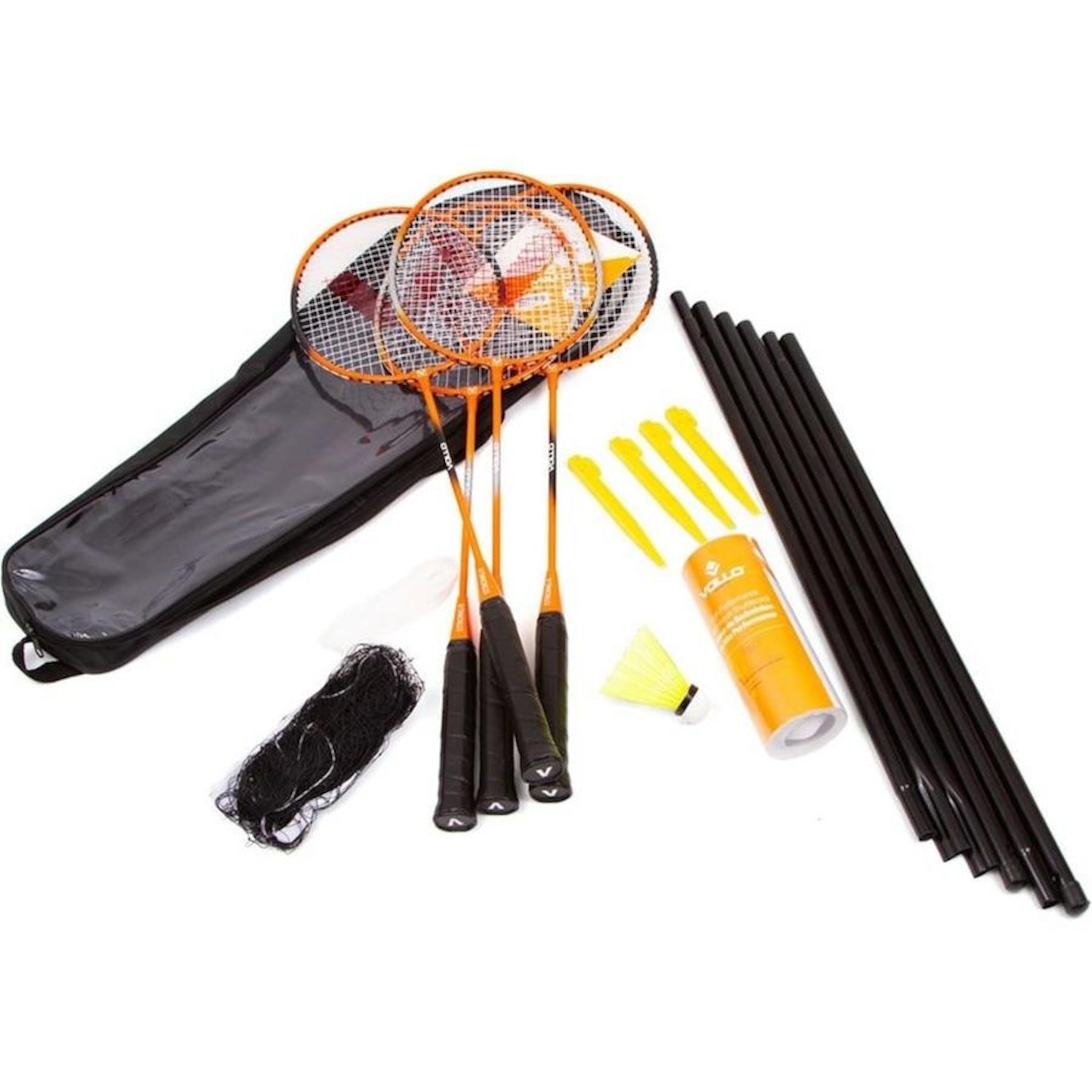 kit Badminton Vollo: 4x Raquetes + 3x Petecas + Suporte e rede - Foto 1