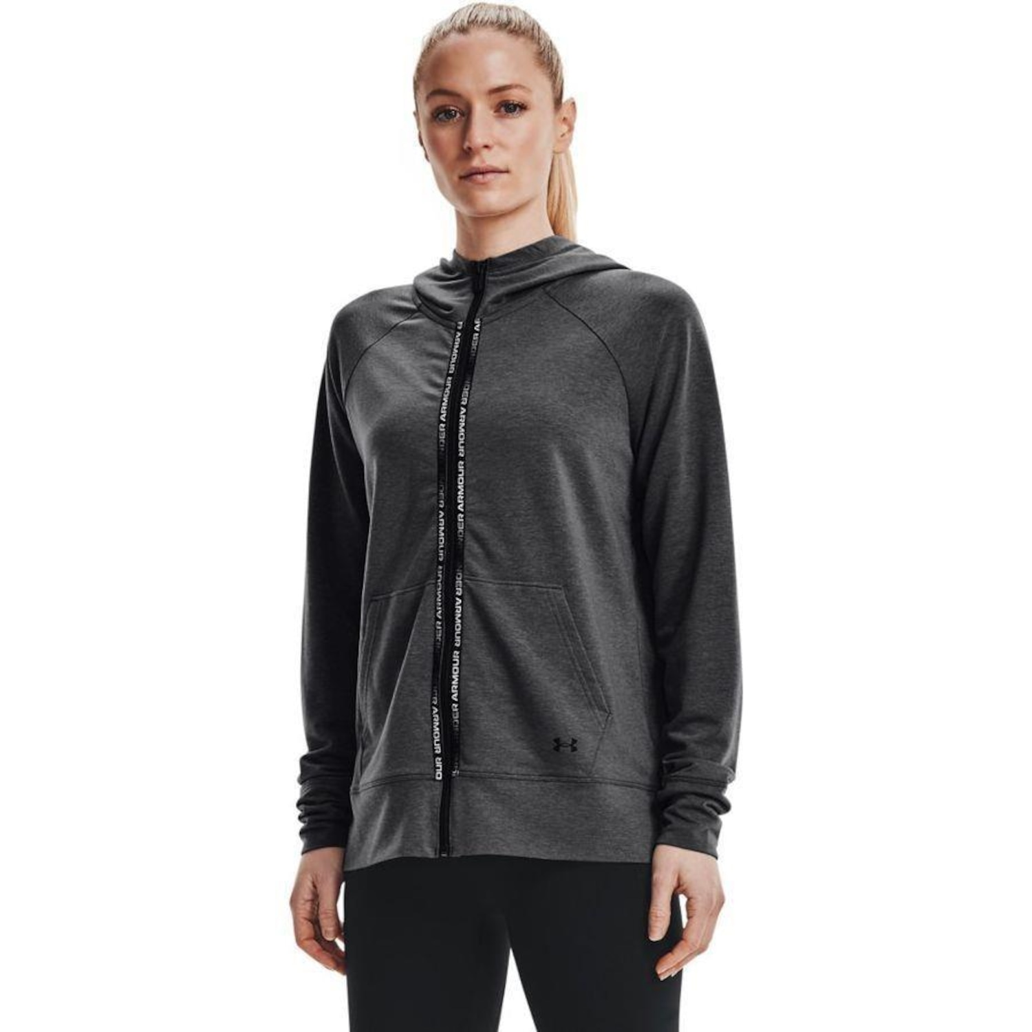 Blusão de Moletom com Capuz Under Armour Rival Terry Taped FZ Hoodie - Feminino - Foto 1