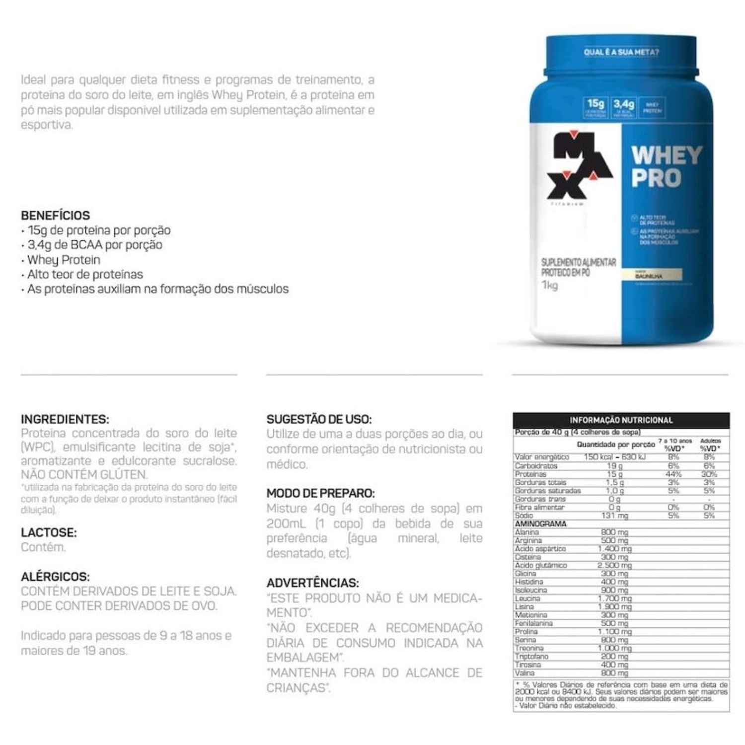 Whey Protein Concentrado Pro Baunilha Max titanum - 1kg - Foto 3