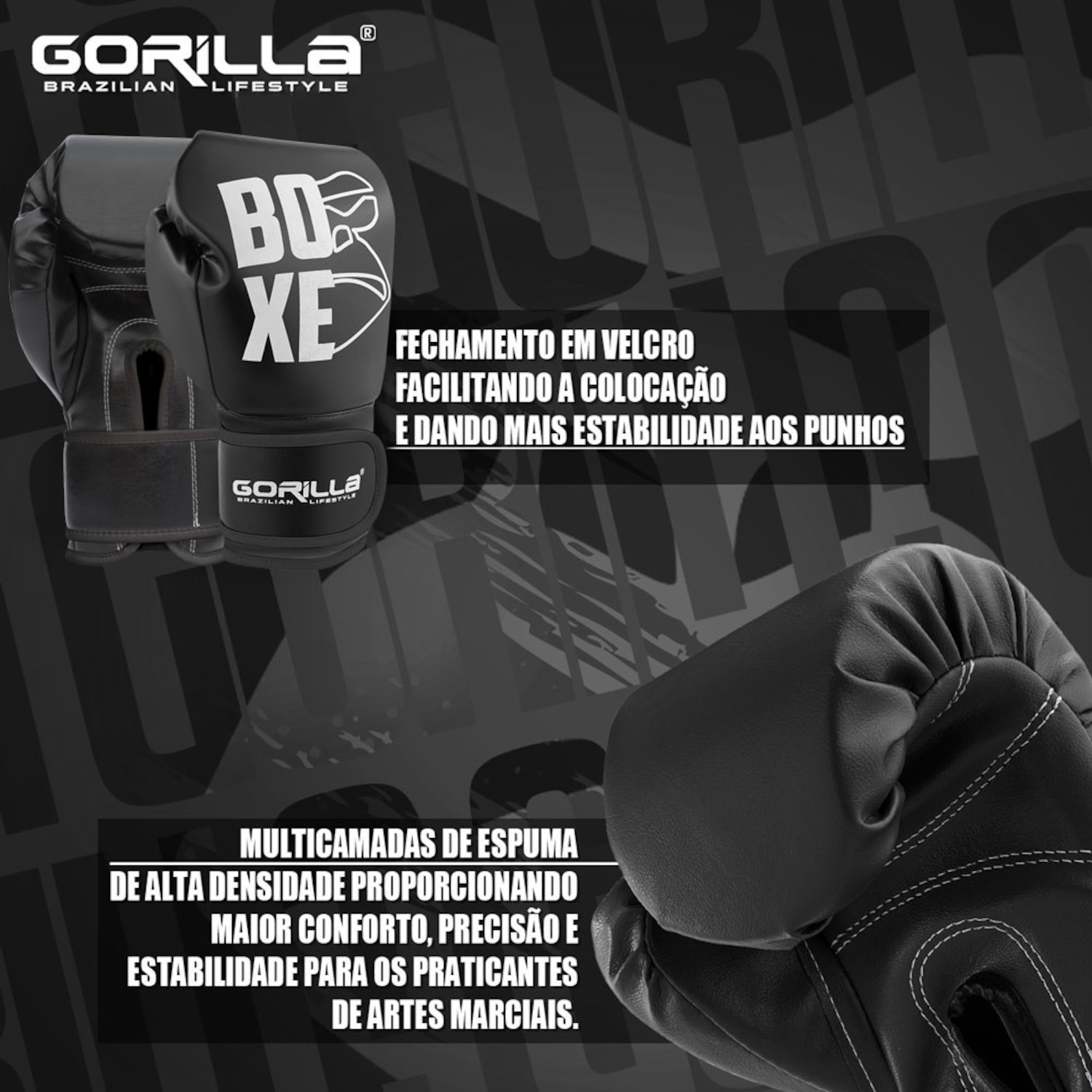 Luva De Boxe 12 Oz Expressive Black Gorilla Muay Thai Kickboxing Fight MMA Combate Profissional - Foto 2
