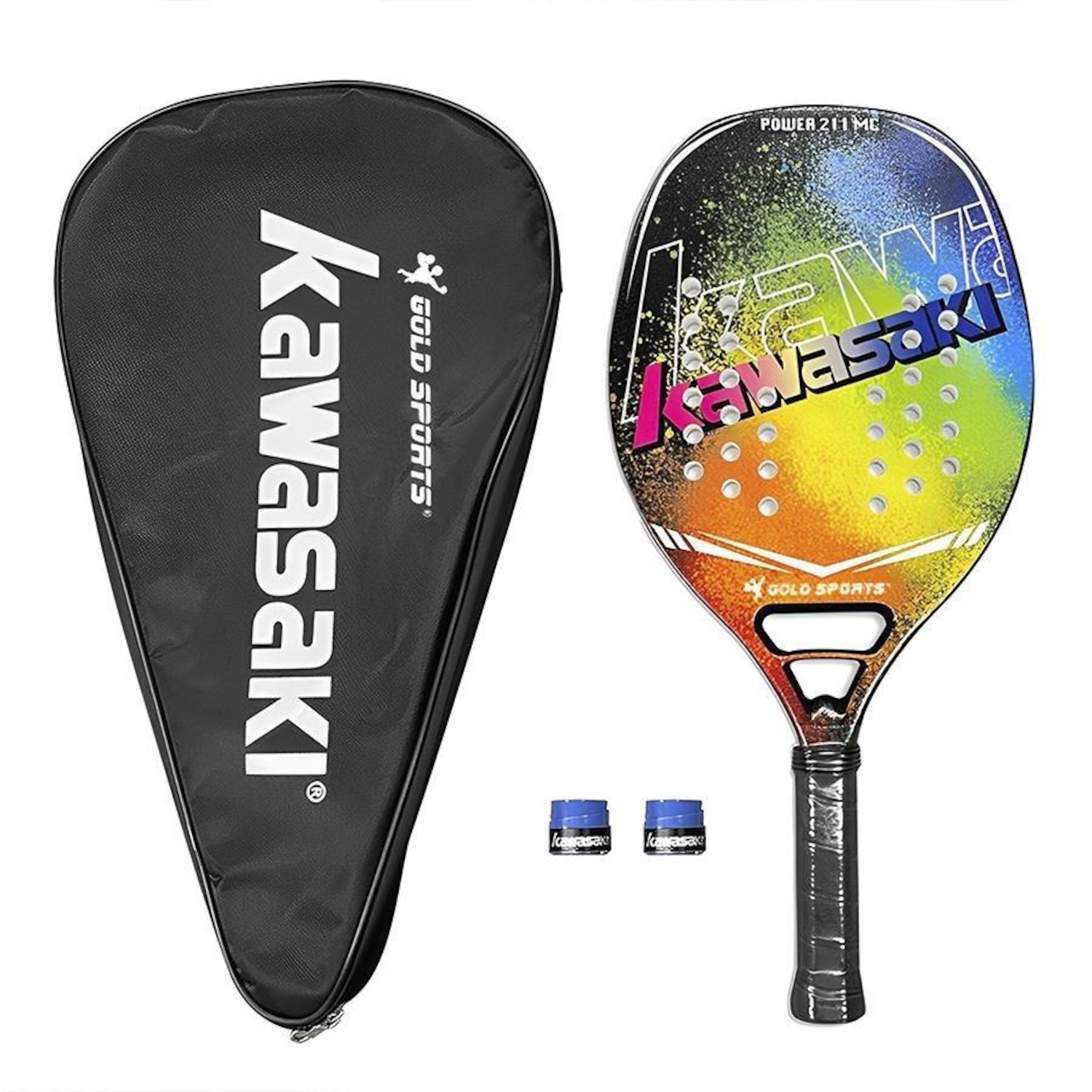 Raquete Beach Tennis Gold Sports Power 211MC Kawasaki Carbon - 2 Overgrip e Capa - Foto 1
