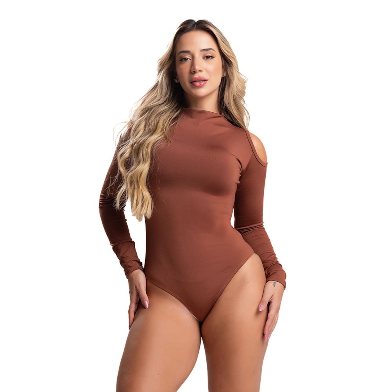 Body Fitness Mvb Modas Manga Longa Gola Alta Ombro - Feminino - Foto 1