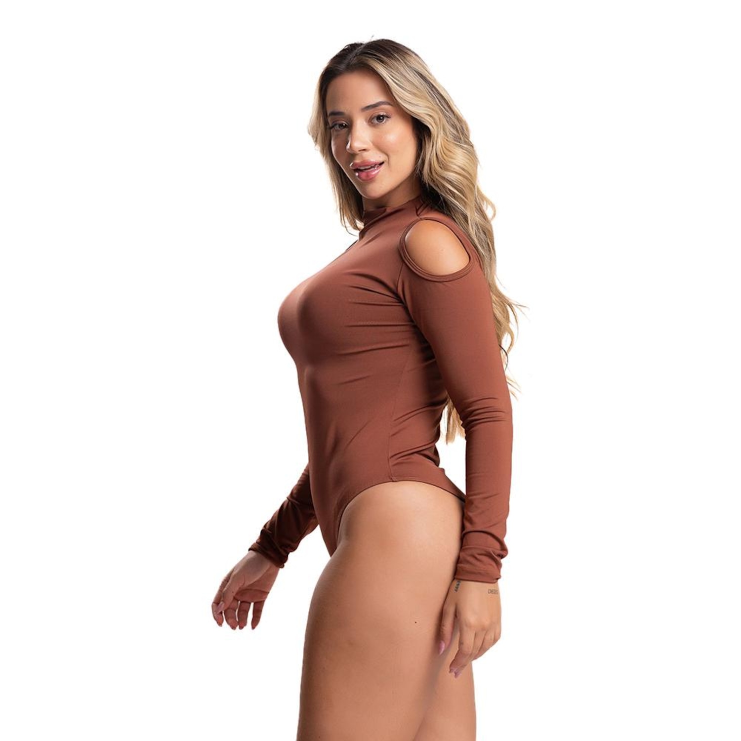 Body Fitness Mvb Modas Manga Longa Gola Alta Ombro - Feminino - Foto 2