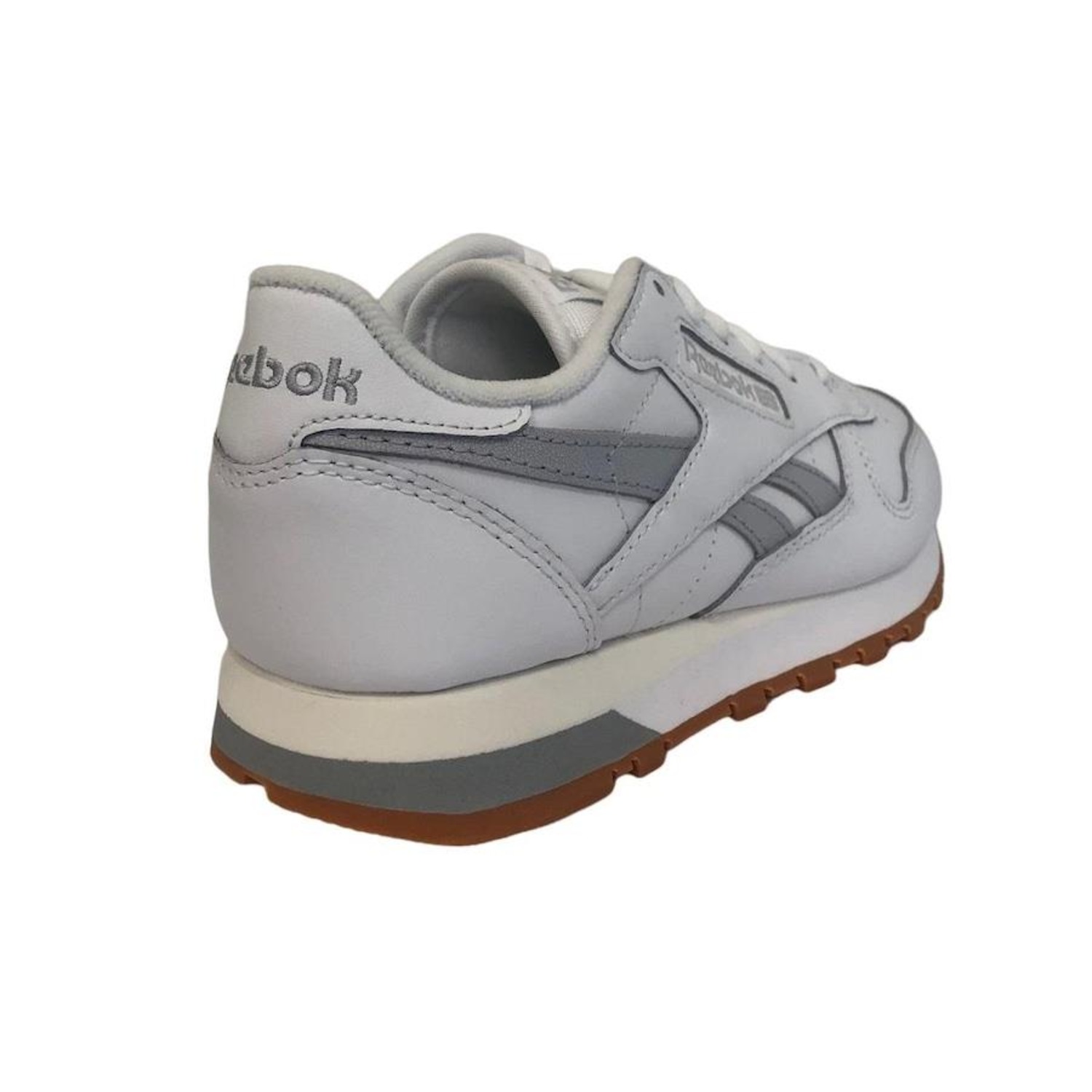 Tênis Reebok Classic Leather - Feminino - Branco e Cinza - Foto 3