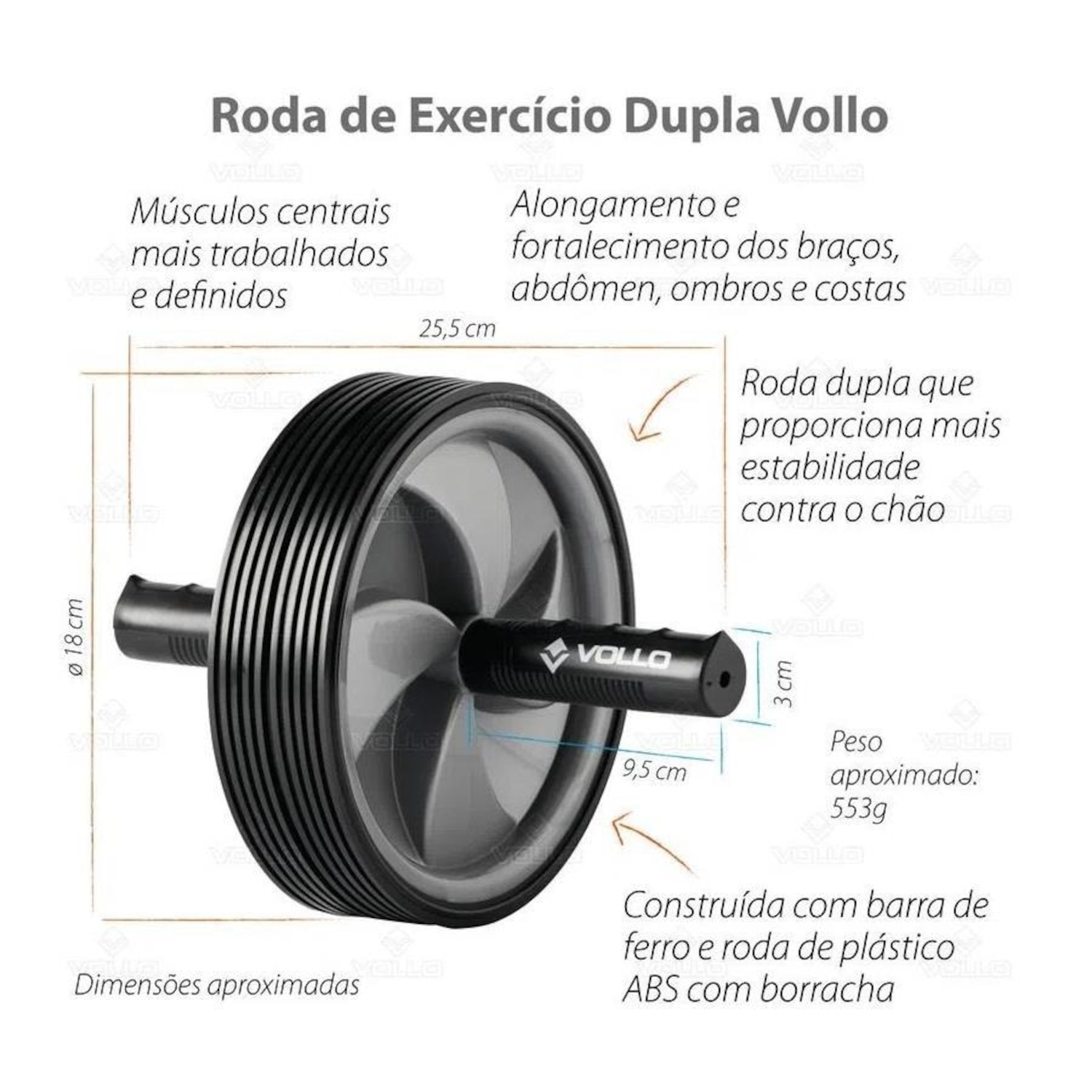 Roda de Exercícios Abdominais Dupla Vollo VP1057 - Foto 4