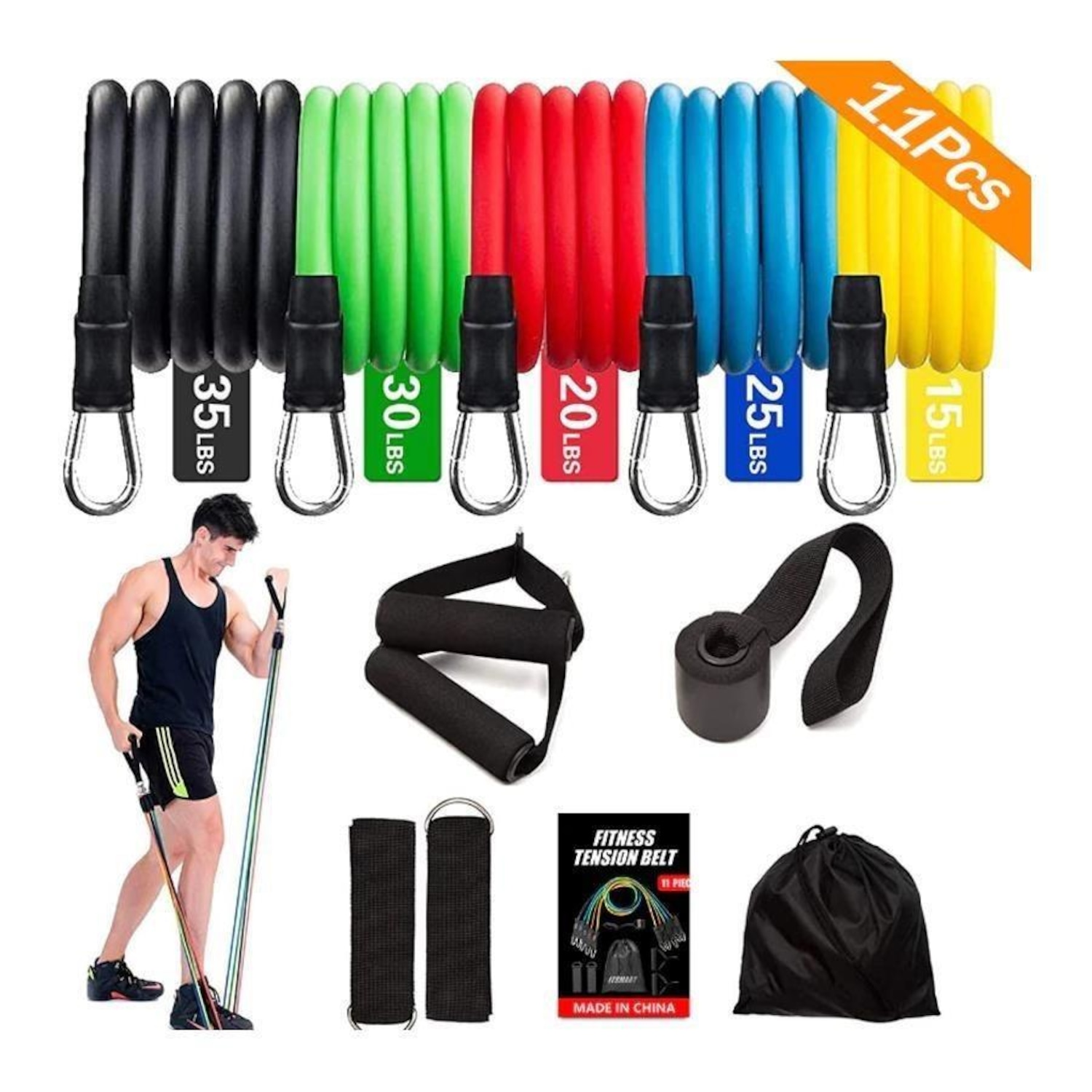 Kit Elástico Extensor Mbfit Treino Funcional - 11 Itens - Foto 2