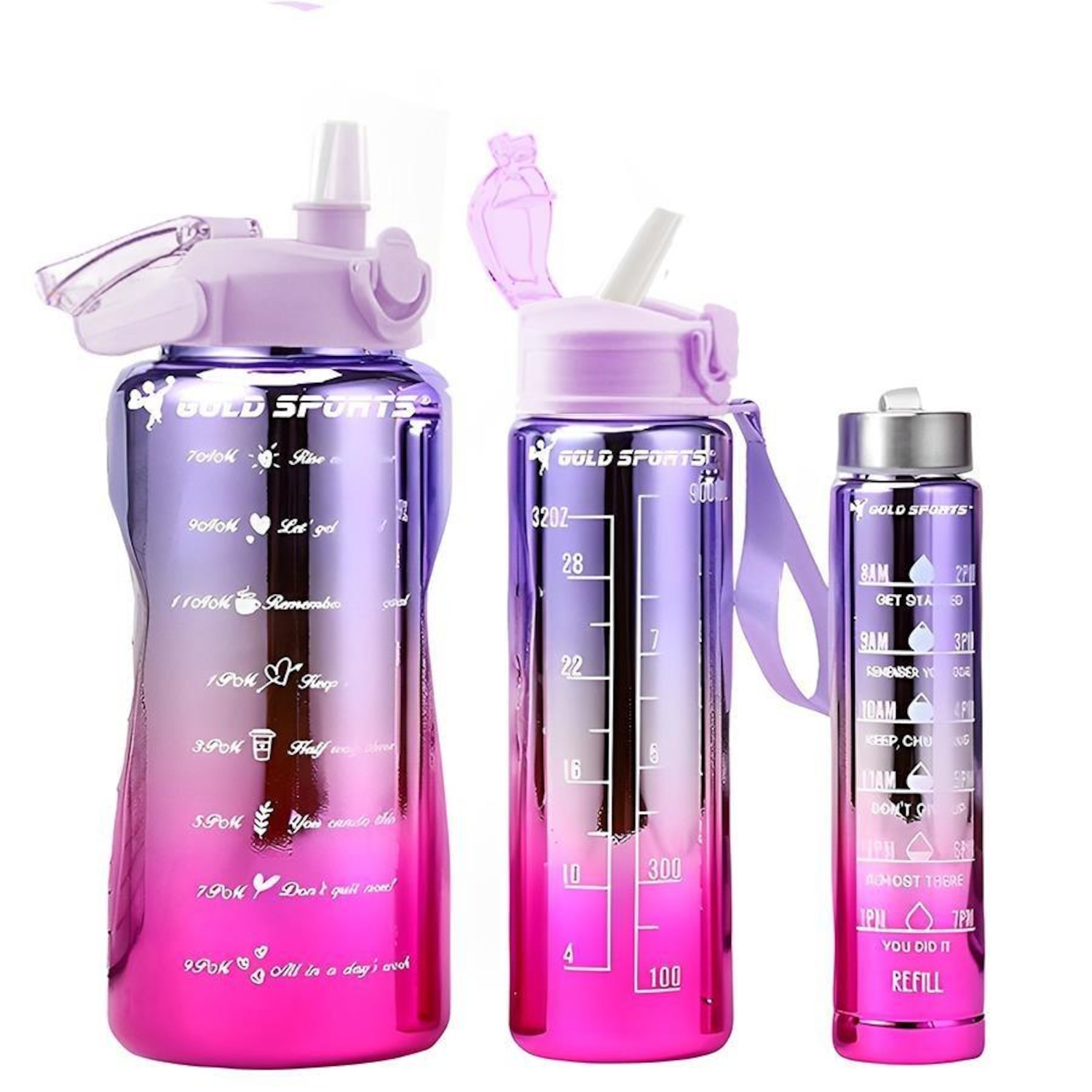 Kit 3 Garrafas Squeeze Plástica Gold Sports Degrade Adesivos Bpa-Free 2 Lts, 800ml e 280ml - Foto 1