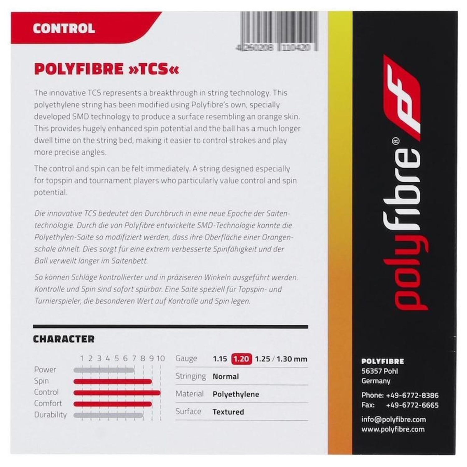 Corda para Raquete de Tênis Polyfibre Tcs 18L 1.20mm Set Individual - Foto 3