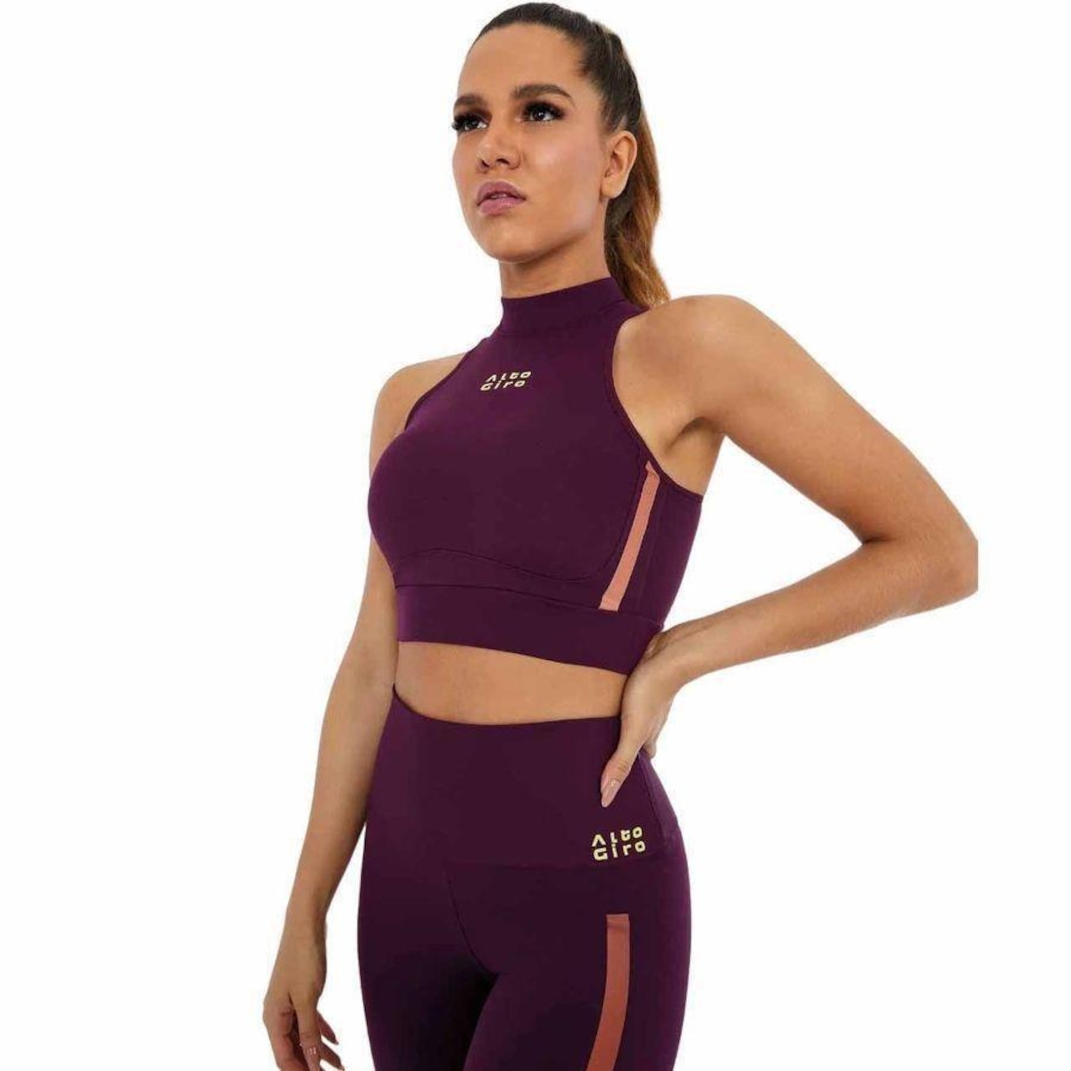 Top Fitness Alto Giro Hyper Gola Alta com Zíper - Feminino - Foto 1