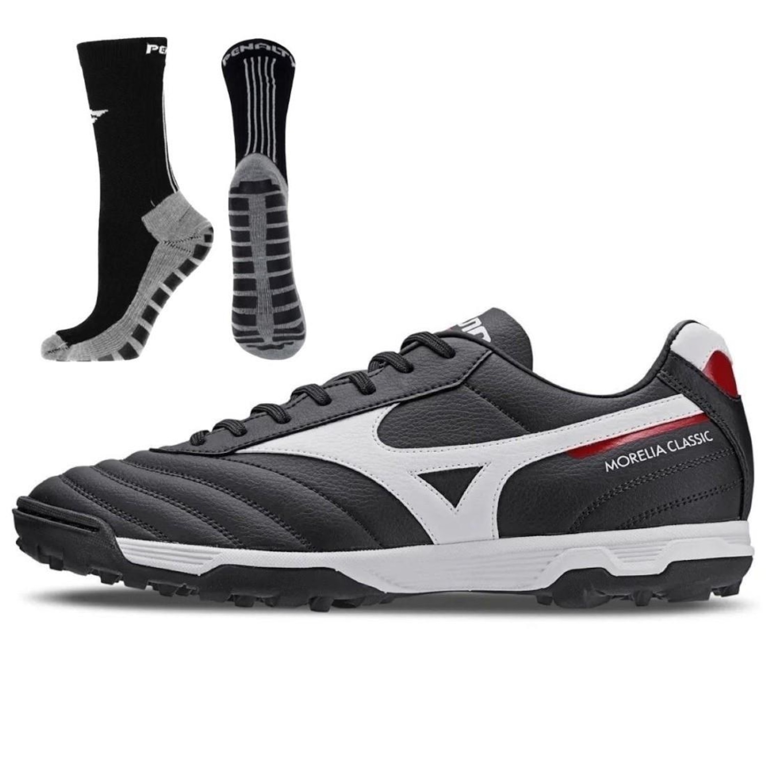 Chuteira Society Mizuno Morelia Classic - Adulto + Meia Antiderrapante - Foto 1