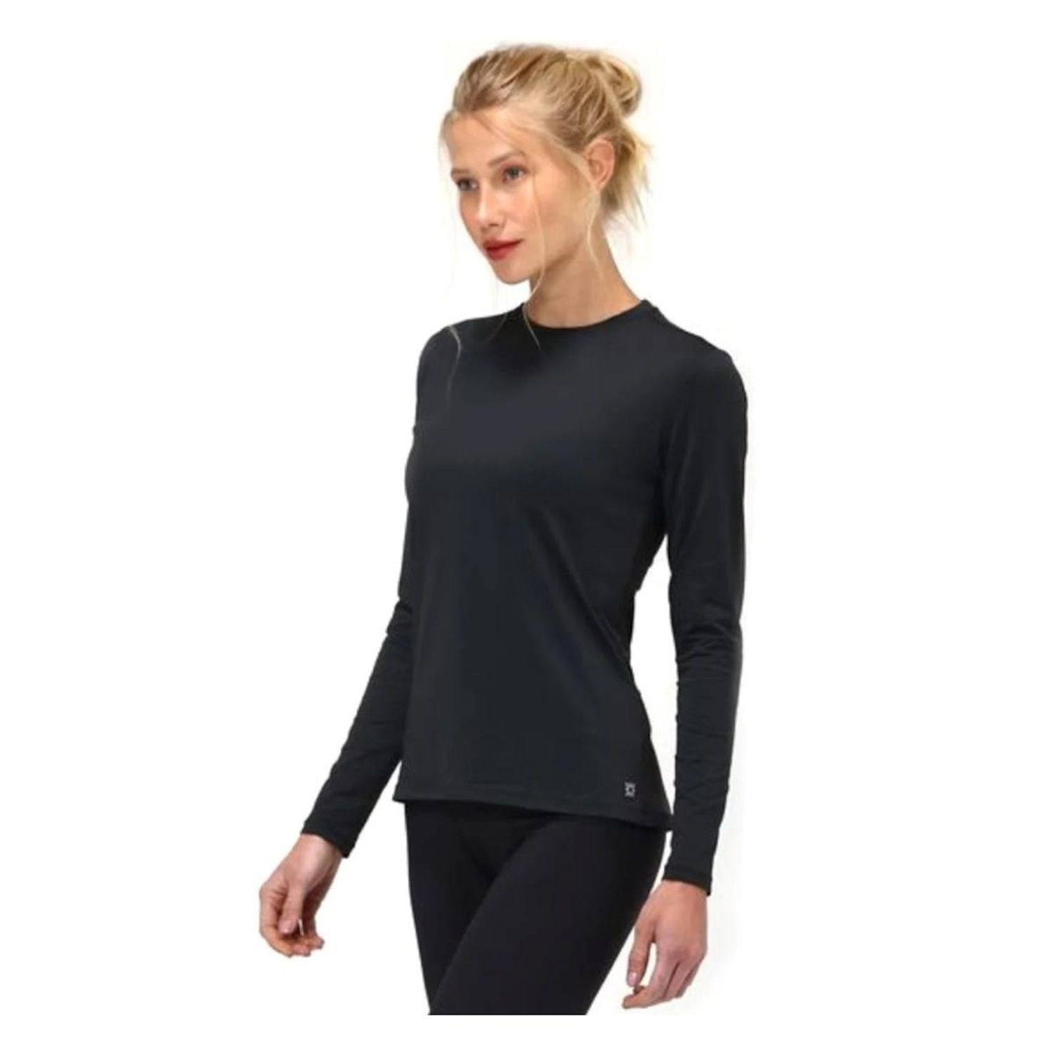 Camiseta Manga Longa Feminina Uv Line Preta - Foto 1
