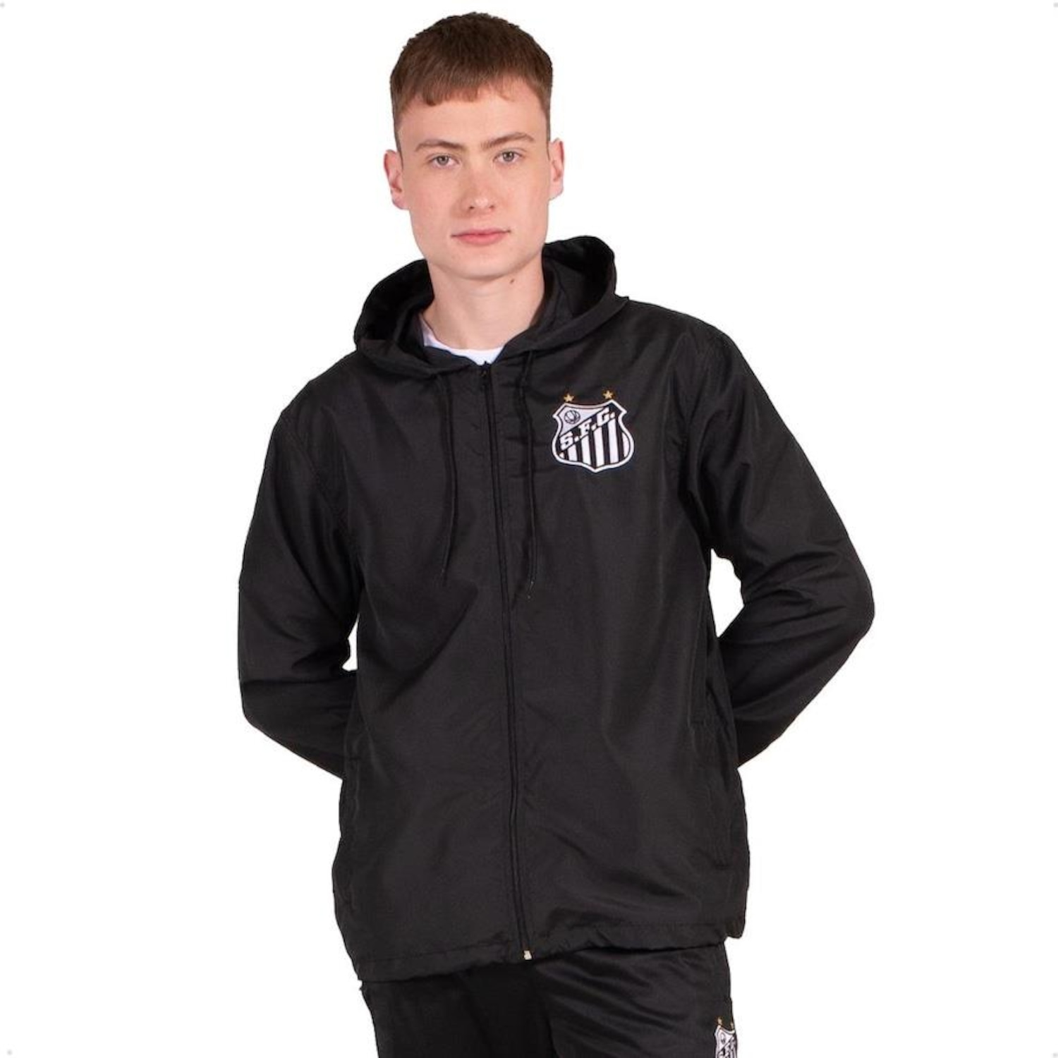 Jaqueta Corta Vento Santos Oficial com Capuz Surf Center Masculina - Foto 1