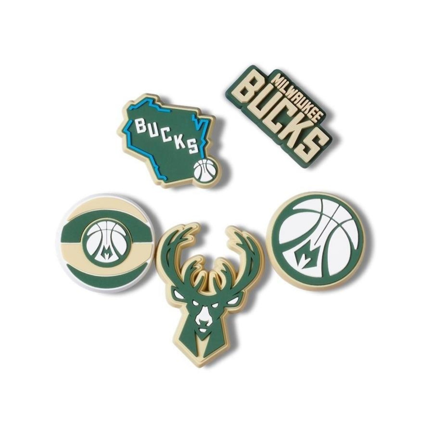 Kit Jibbitz Crocs NBA Milwaukee Buck Pack com 5 Peças - Foto 1