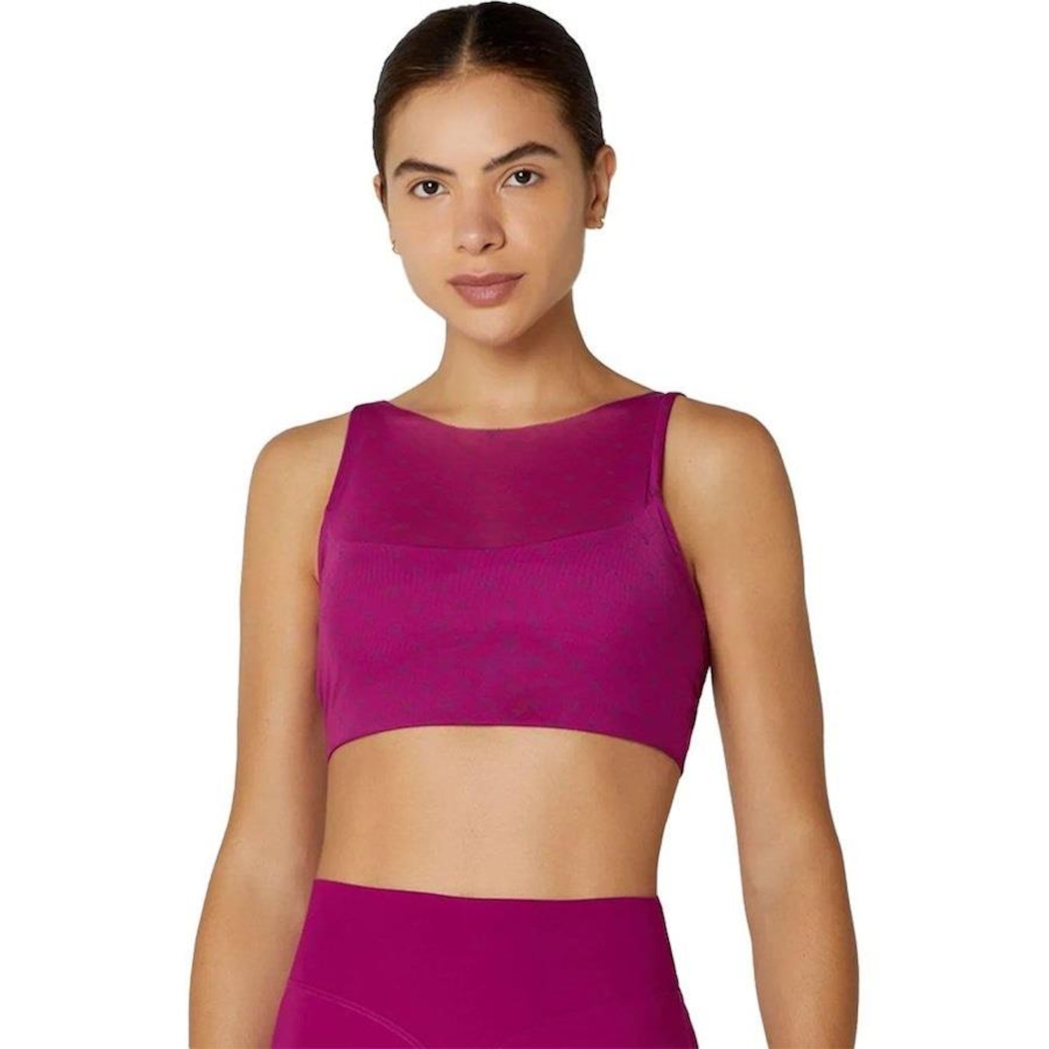 Top Fitness Alto Giro Sobreposição Tule - Feminino - Foto 1