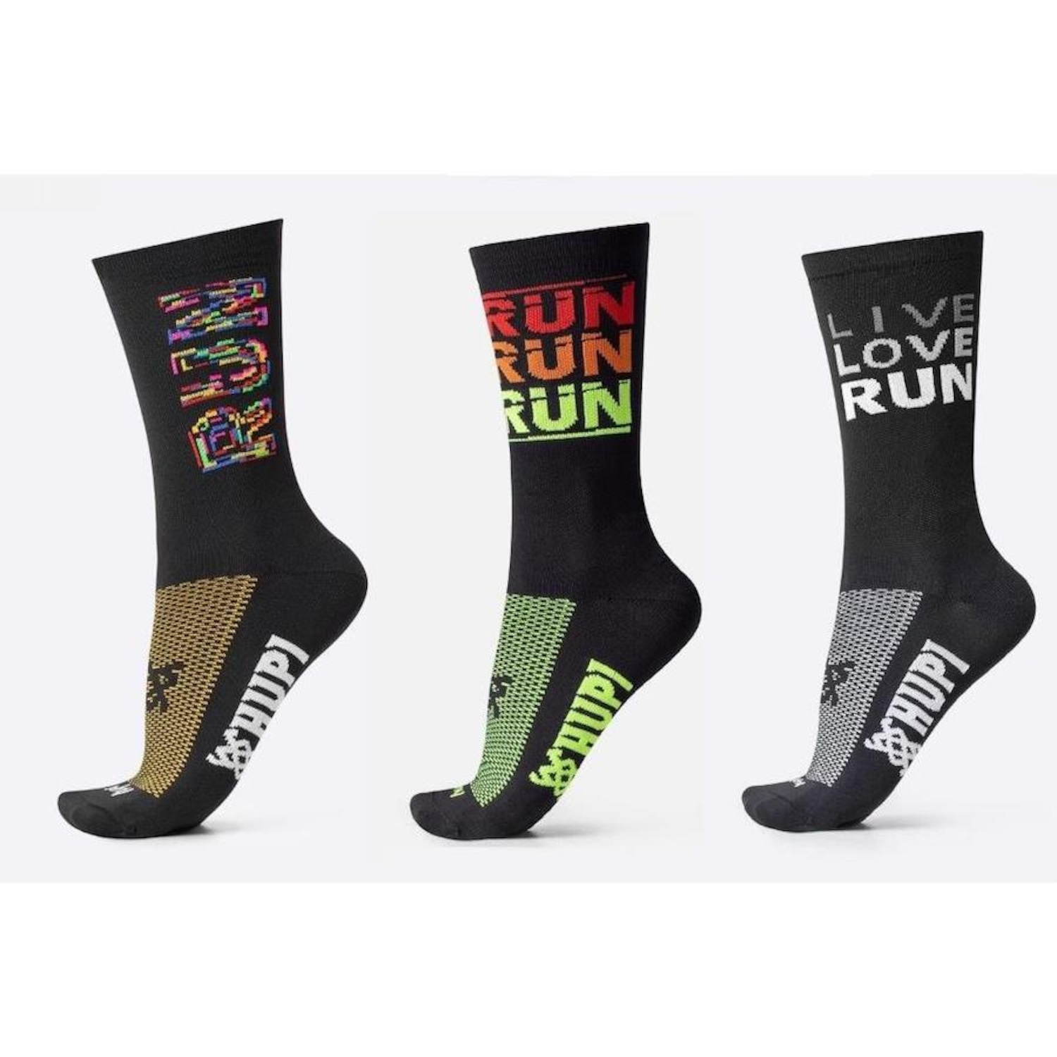 Kit de Meias Cano Médio Hupi Estampas Run com 3 Pares - Adulto - Foto 1